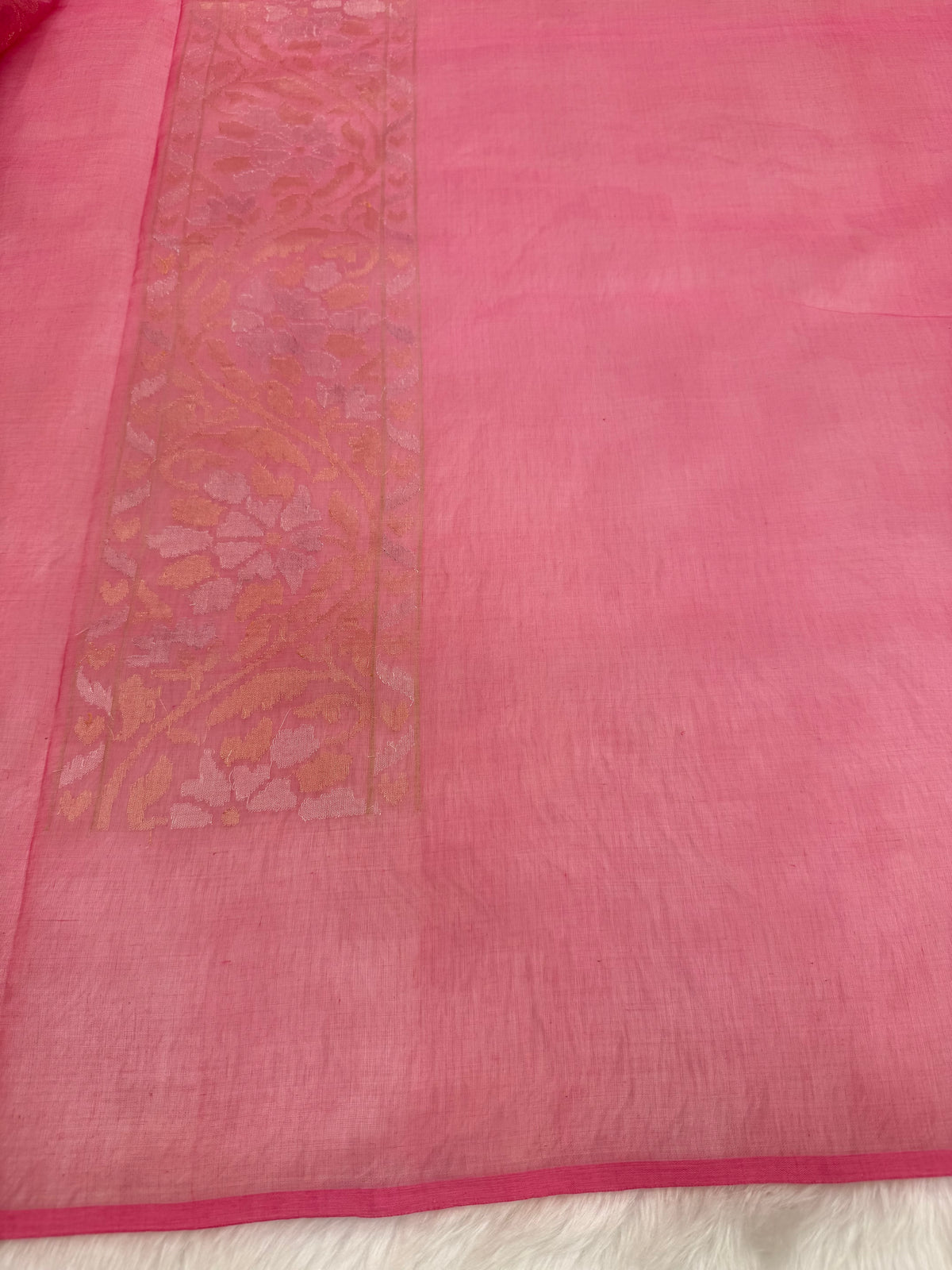 Natural onion pink Pure Cotton Jamdani Real Gold Silver Zari Handwoven Saree