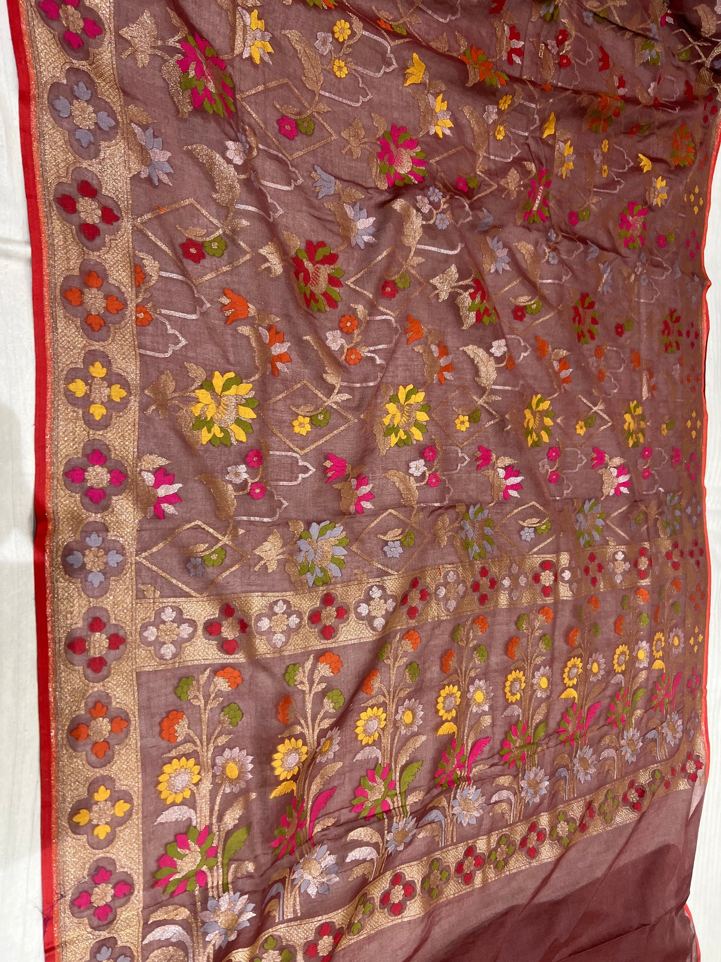 Banarasi Cotton katwork jamdani with Elegant Border Handloom Saree