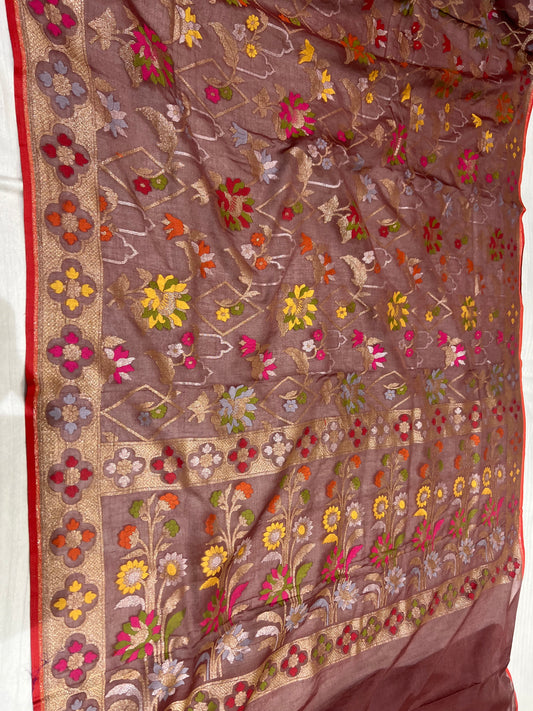 Banarasi Cotton katwork jamdani with Elegant Border Handloom Saree