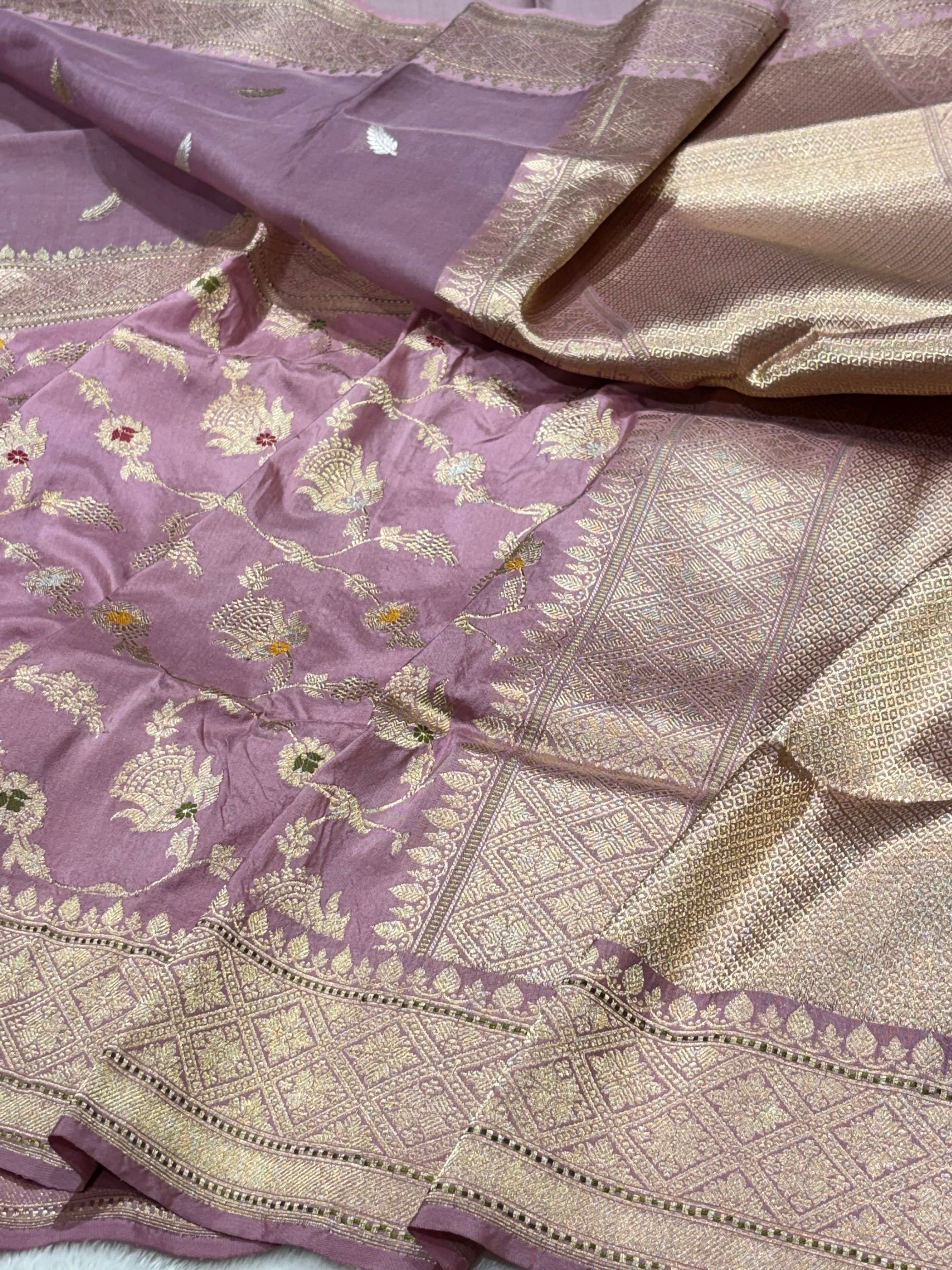 Mauve Pure Katan Silk handwoven saree