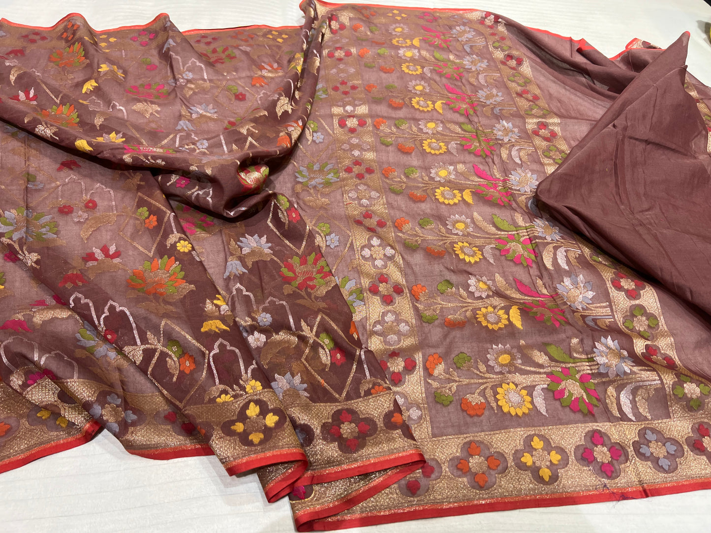 Banarasi Cotton katwork jamdani with Elegant Border Handloom Saree
