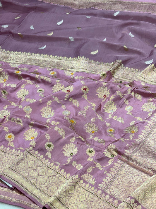Mauve Pure Katan Silk handwoven saree