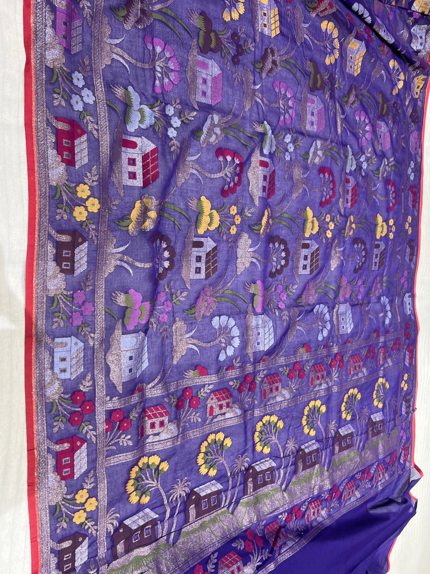 Banarasi Cotton katwork jamdani with Elegant Border Handloom Saree