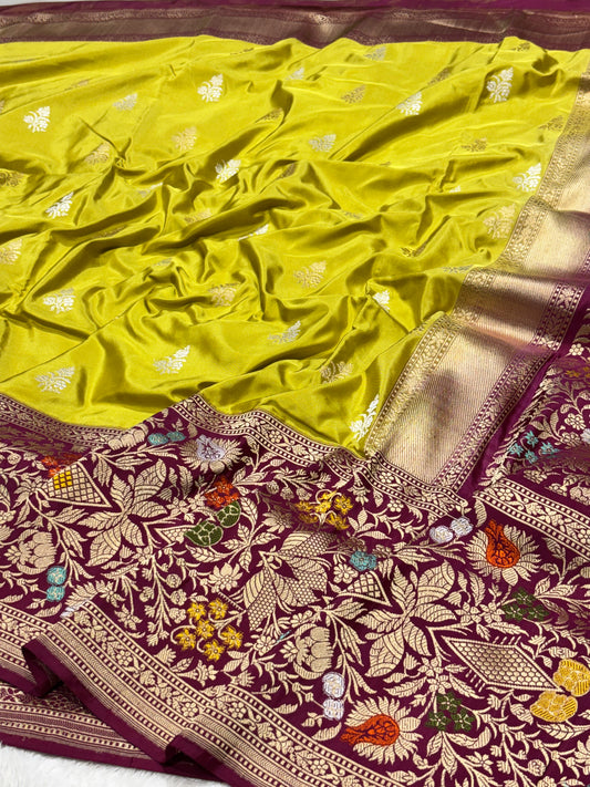 Neon Pure Katan Silk handwoven saree