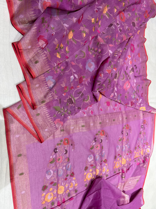 Banarasi Cotton katwork jamdani with Elegant Border Handloom Saree