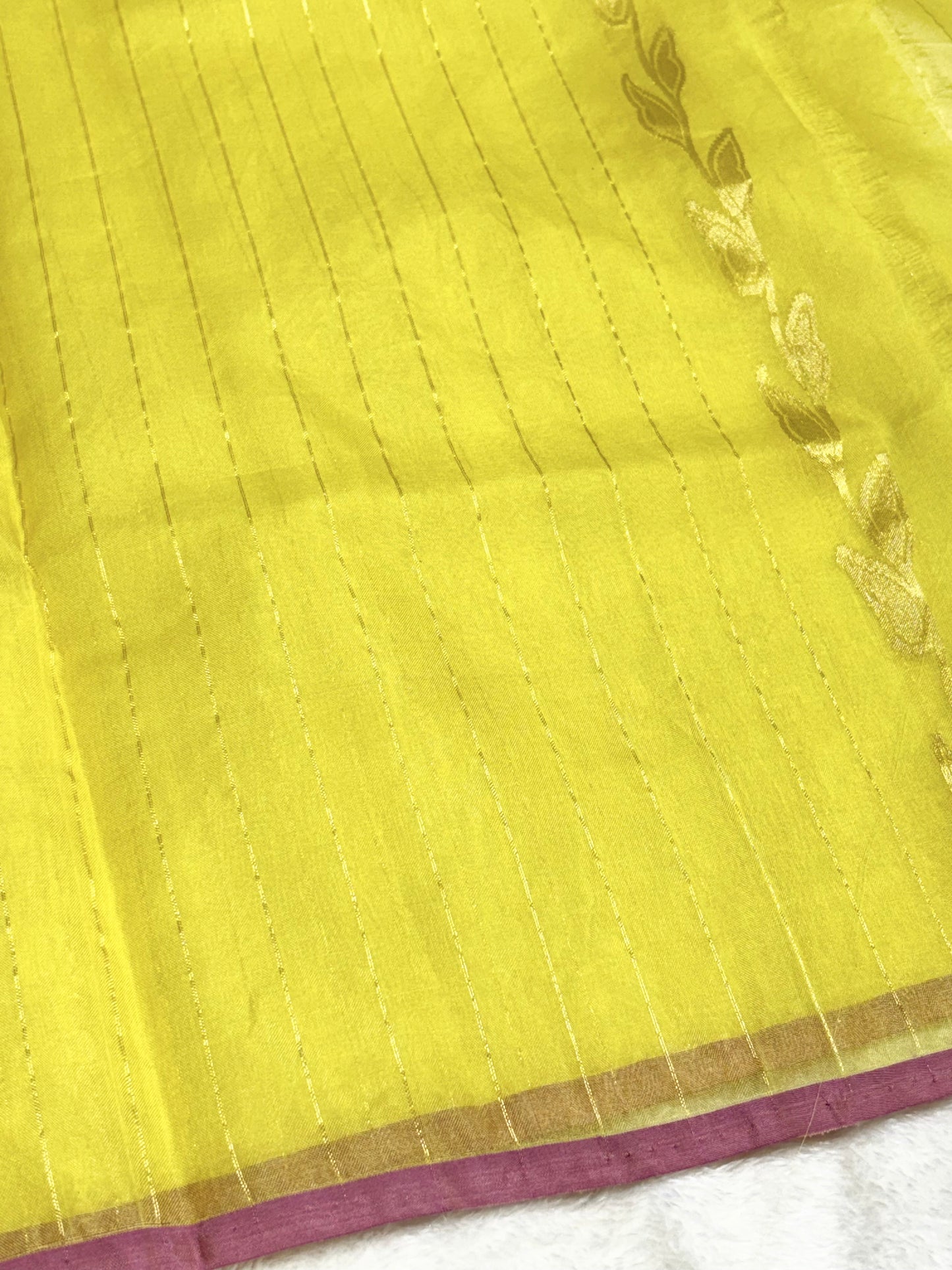 Neon Green pure Kora Silk handwoven Saree