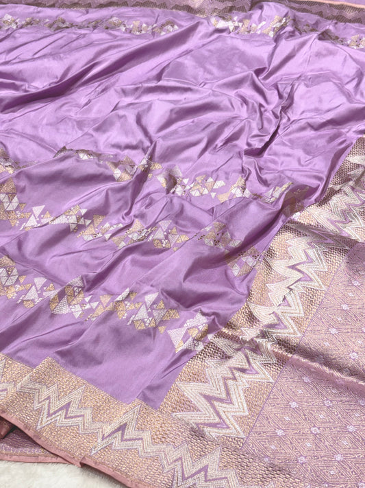 Lavender Pure Katan Silk handwoven saree