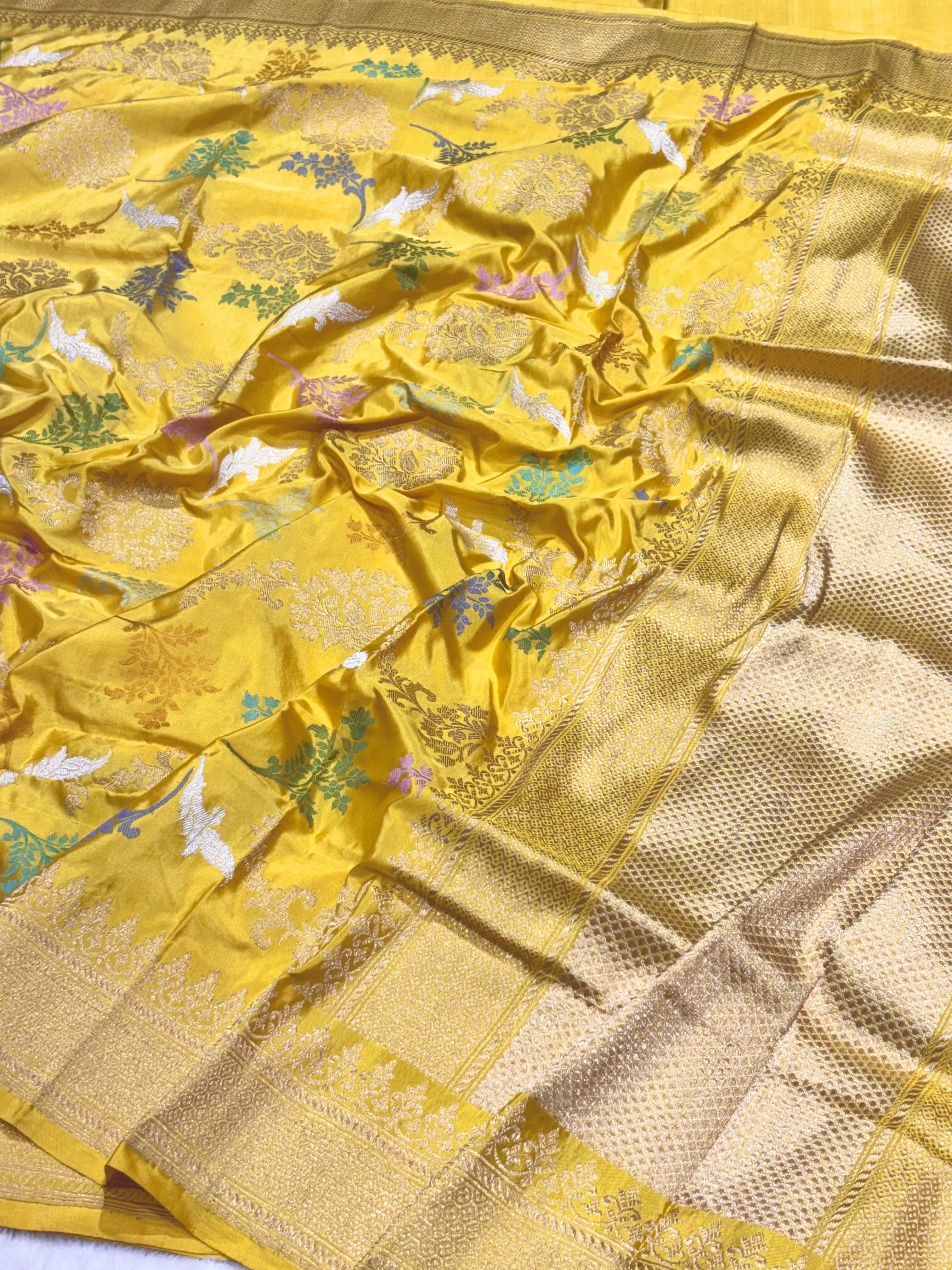 Butter Yellow Pure Katan Silk handwoven saree