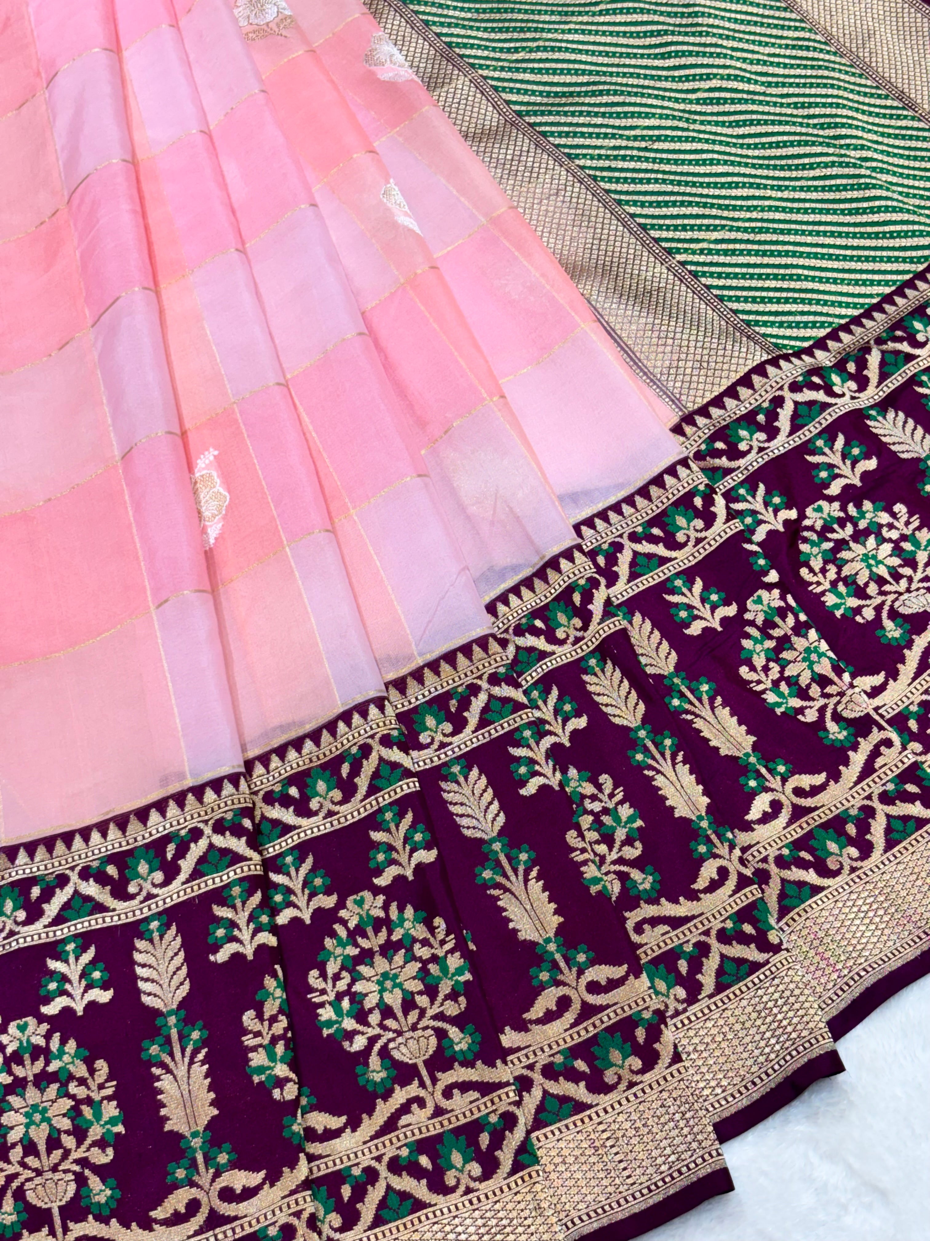 Baby Pink Pure Kora Silk handwoven Saree