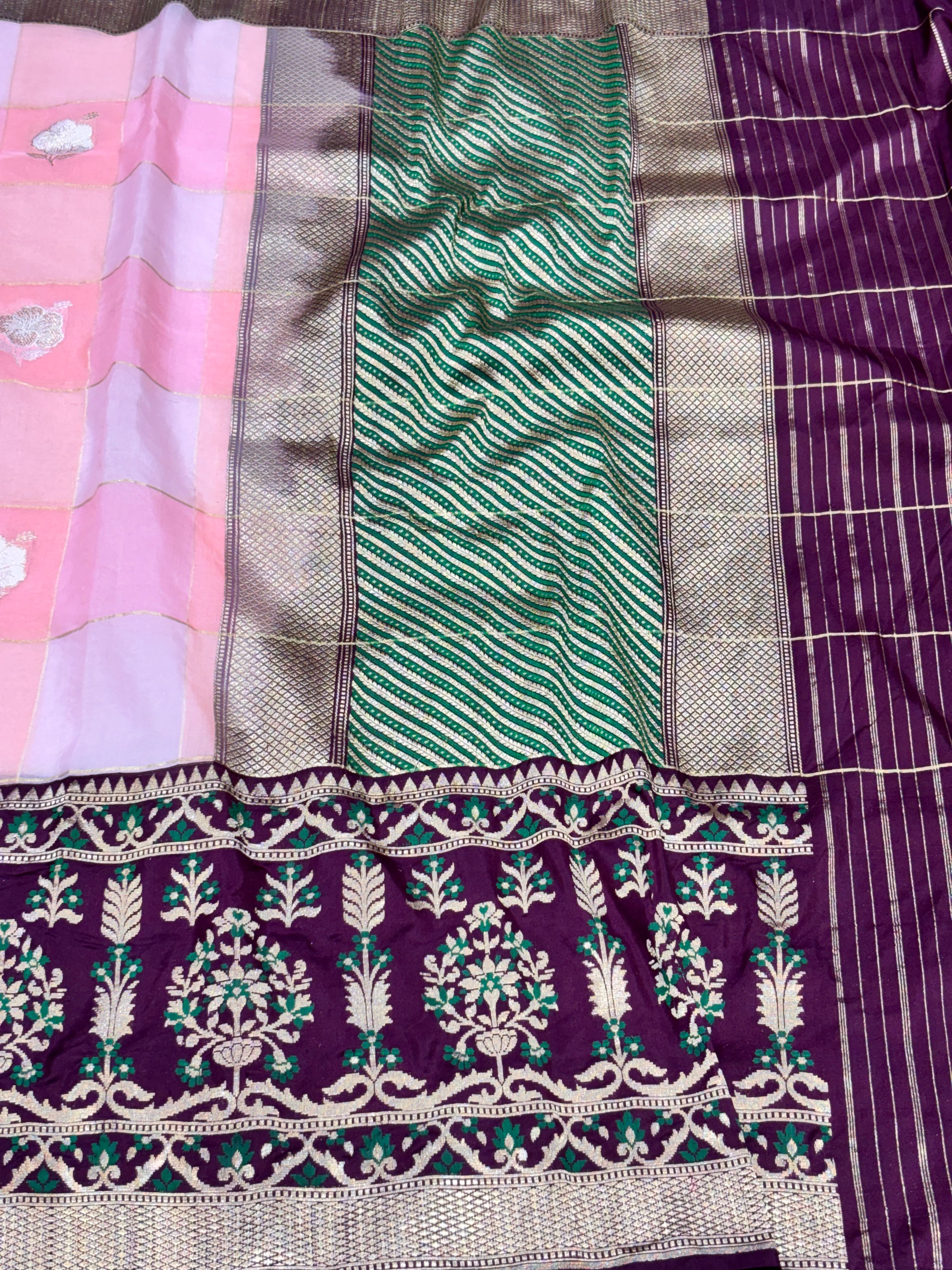 Baby Pink Pure Kora Silk handwoven Saree