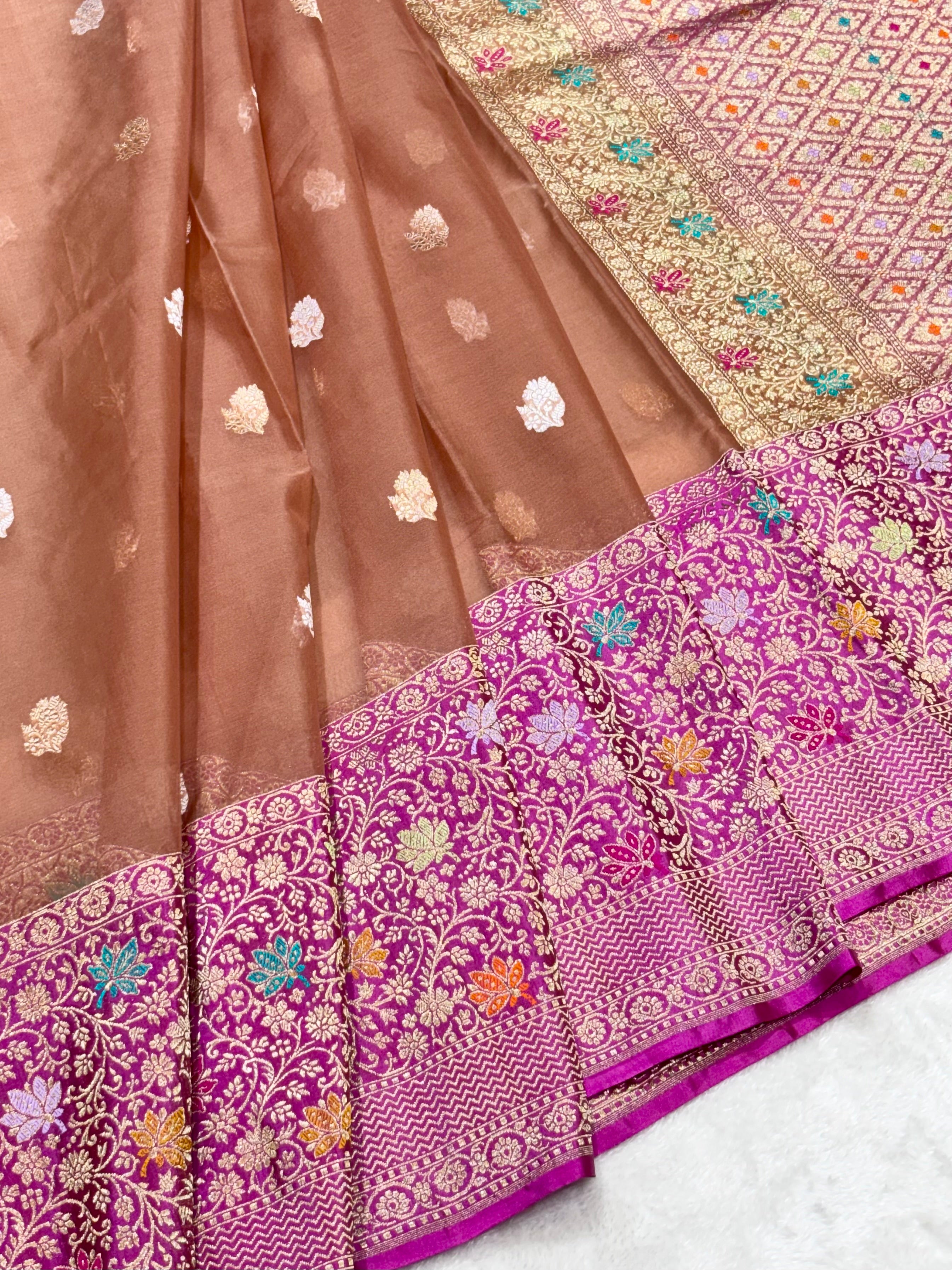 Rose Brown Pure Kora Silk handwoven Saree