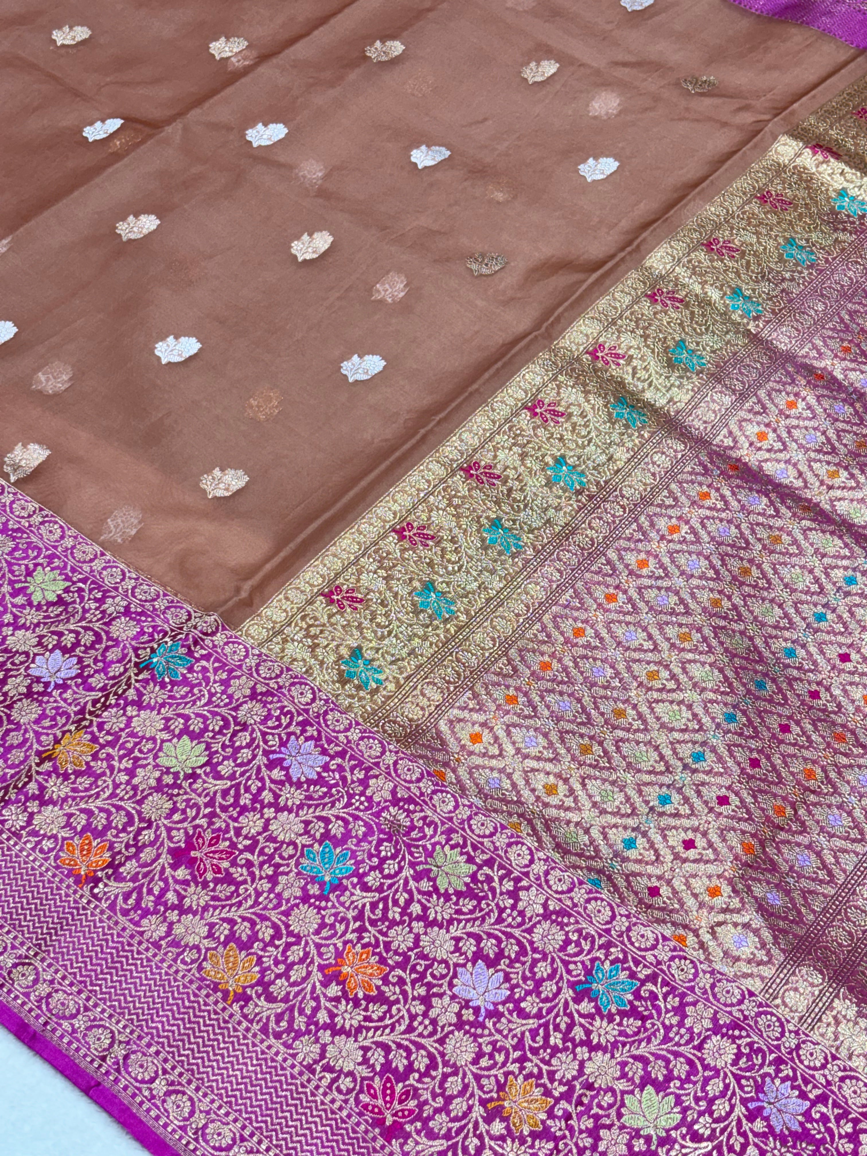 Rose Brown Pure Kora Silk handwoven Saree