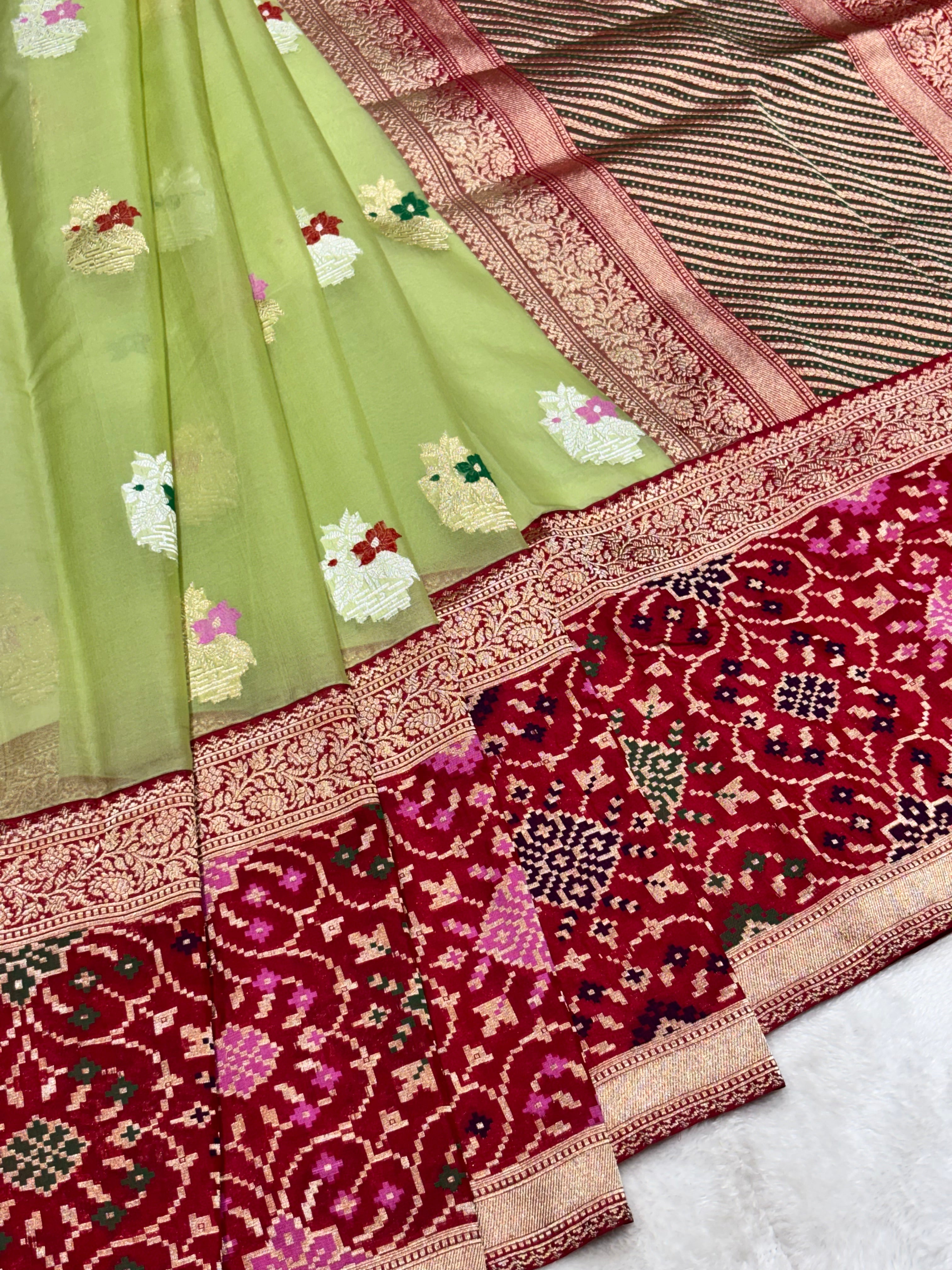 Fresh Pista Green Pure Kora Silk handwoven Saree