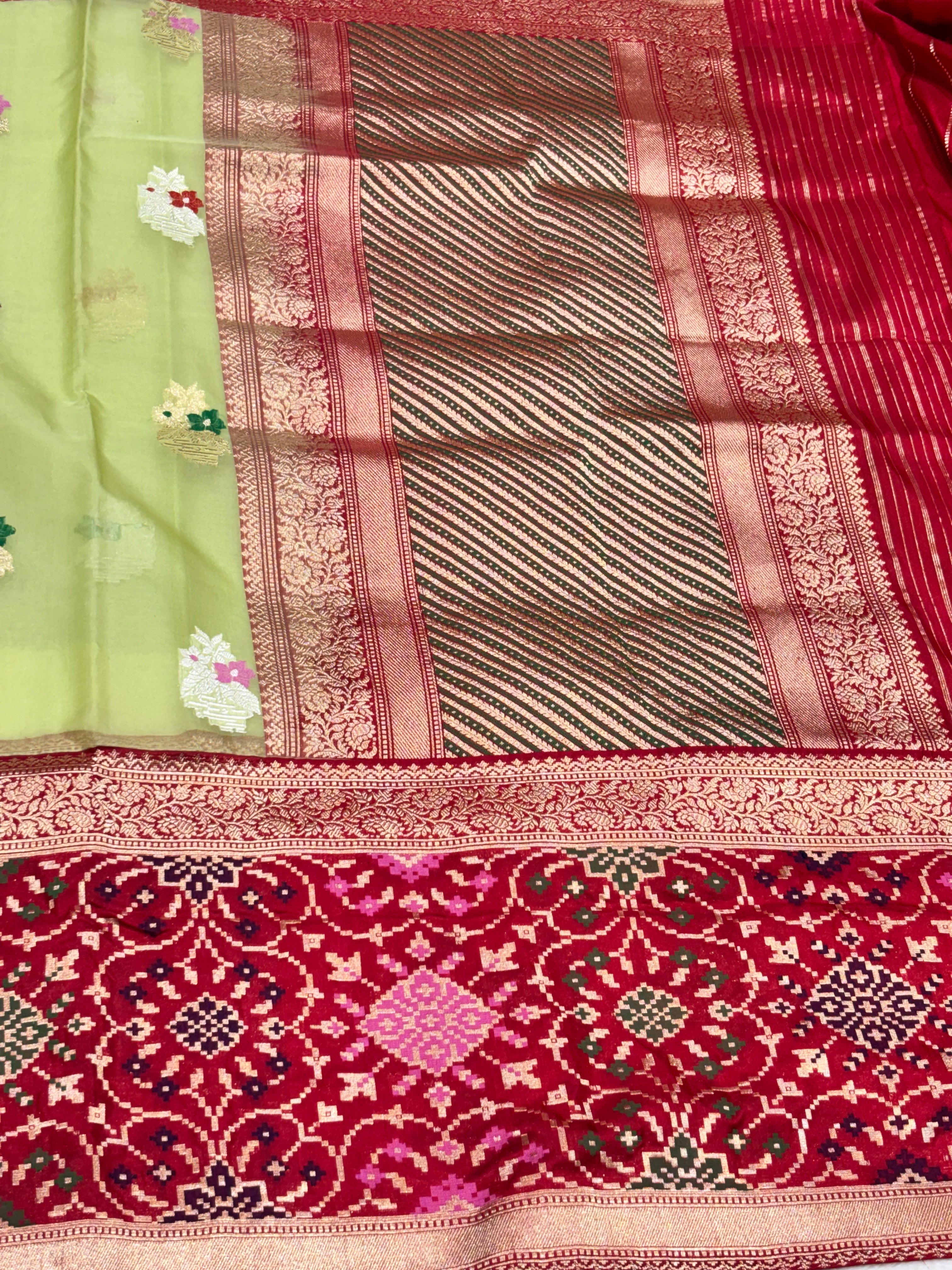 Fresh Pista Green Pure Kora Silk handwoven Saree