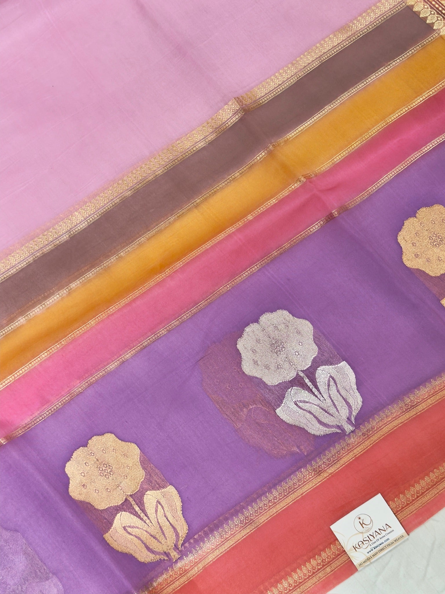 Baby Pink Handwoven Rangkaat Kora Silk Saree