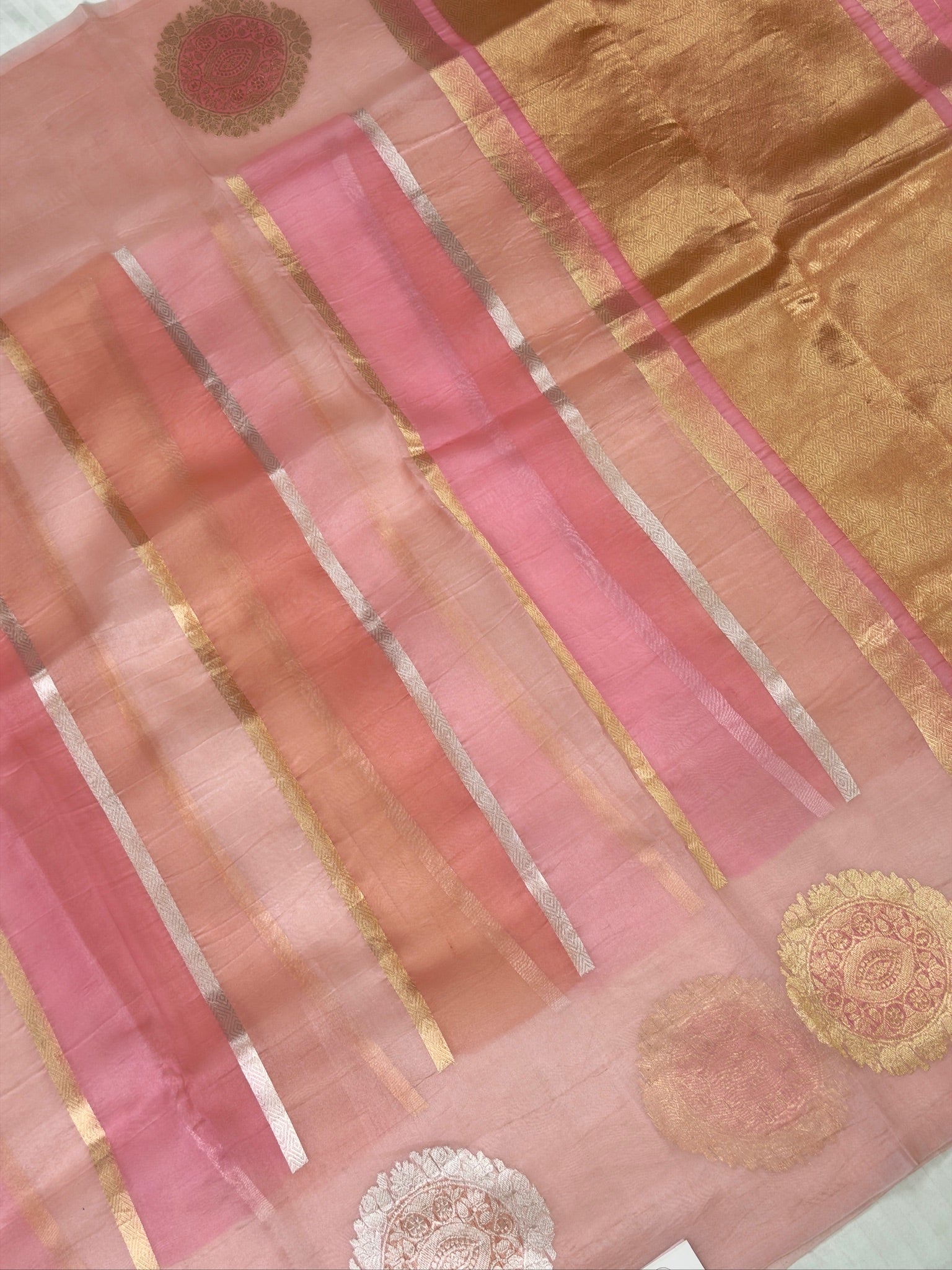 Peach Handwoven Rangkaat Kora Silk Saree