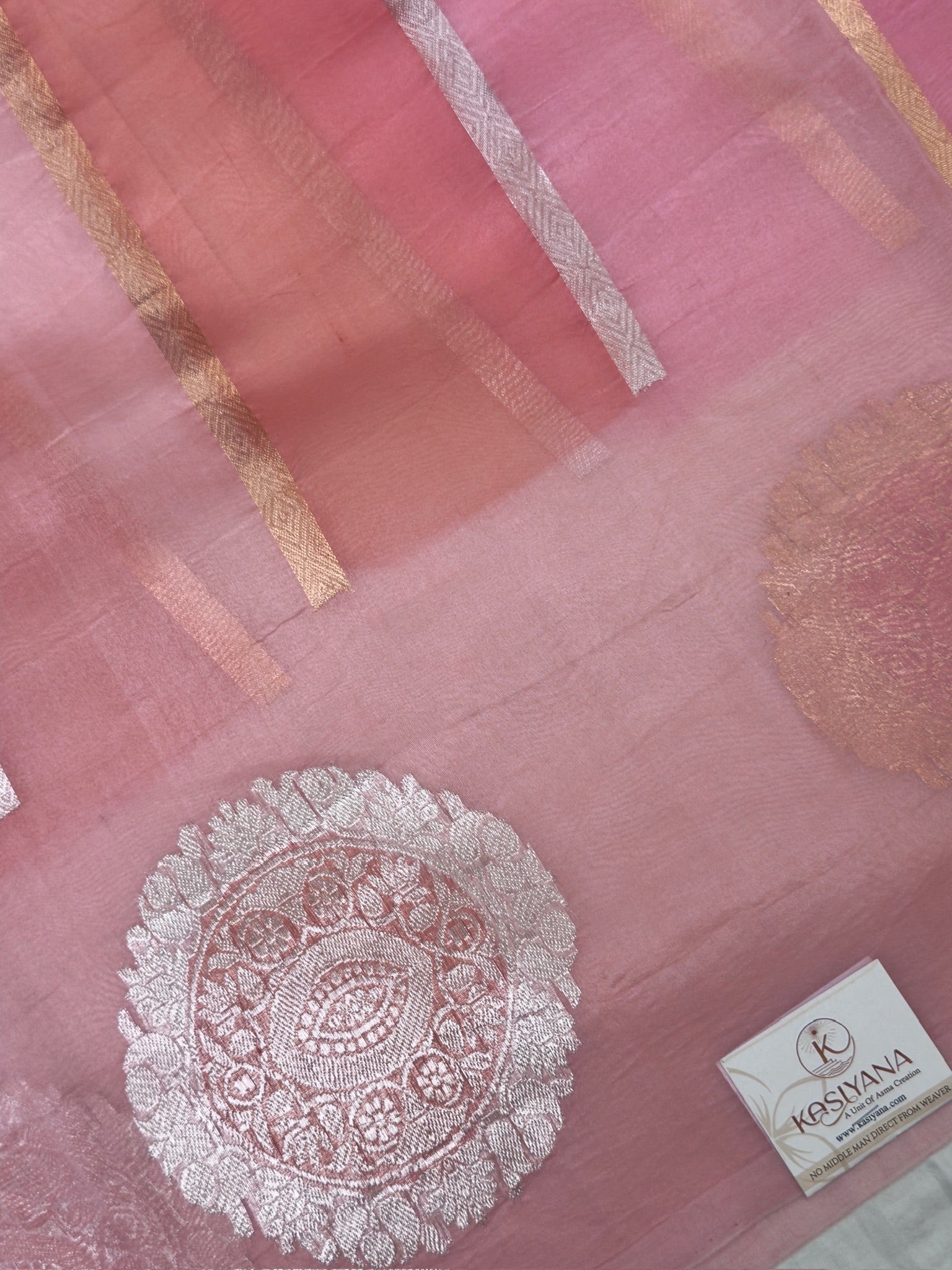 Peach Handwoven Rangkaat Kora Silk Saree