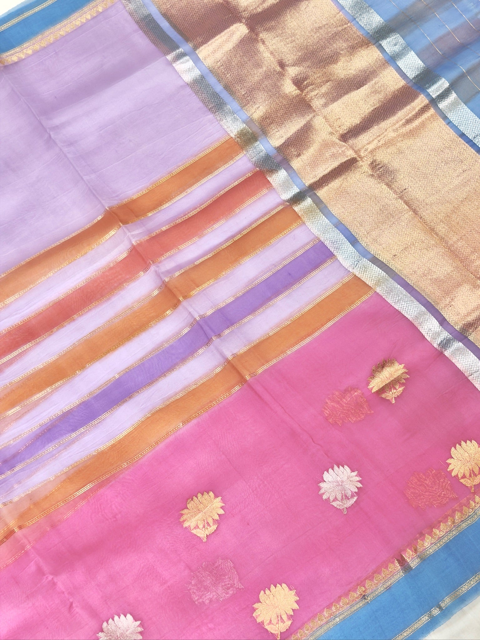 Pink Handwoven Rangkaat Kora Silk Saree