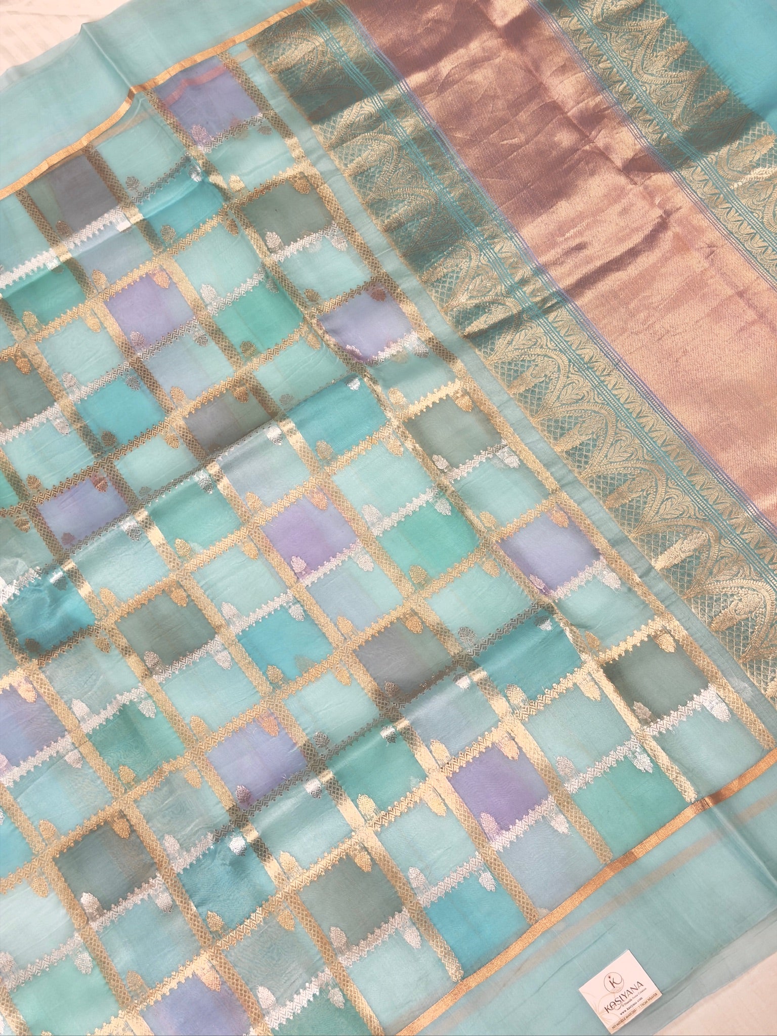 Sea Blue Handwoven Rangkaat Kora Silk Saree