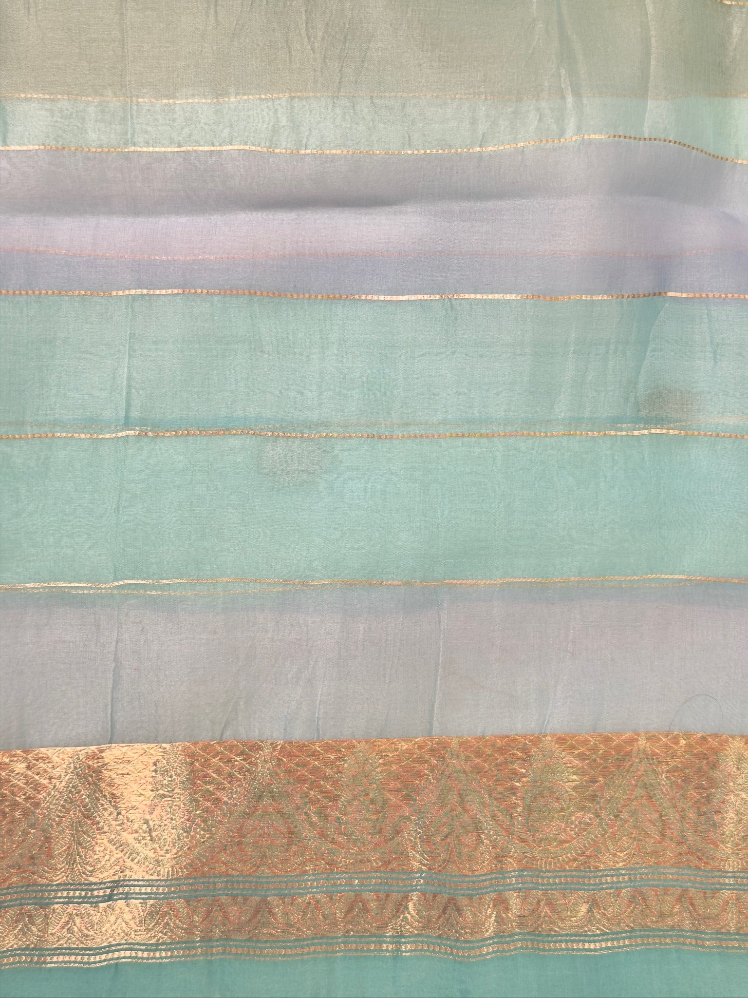 Sea Blue Handwoven Rangkaat Kora Silk Saree