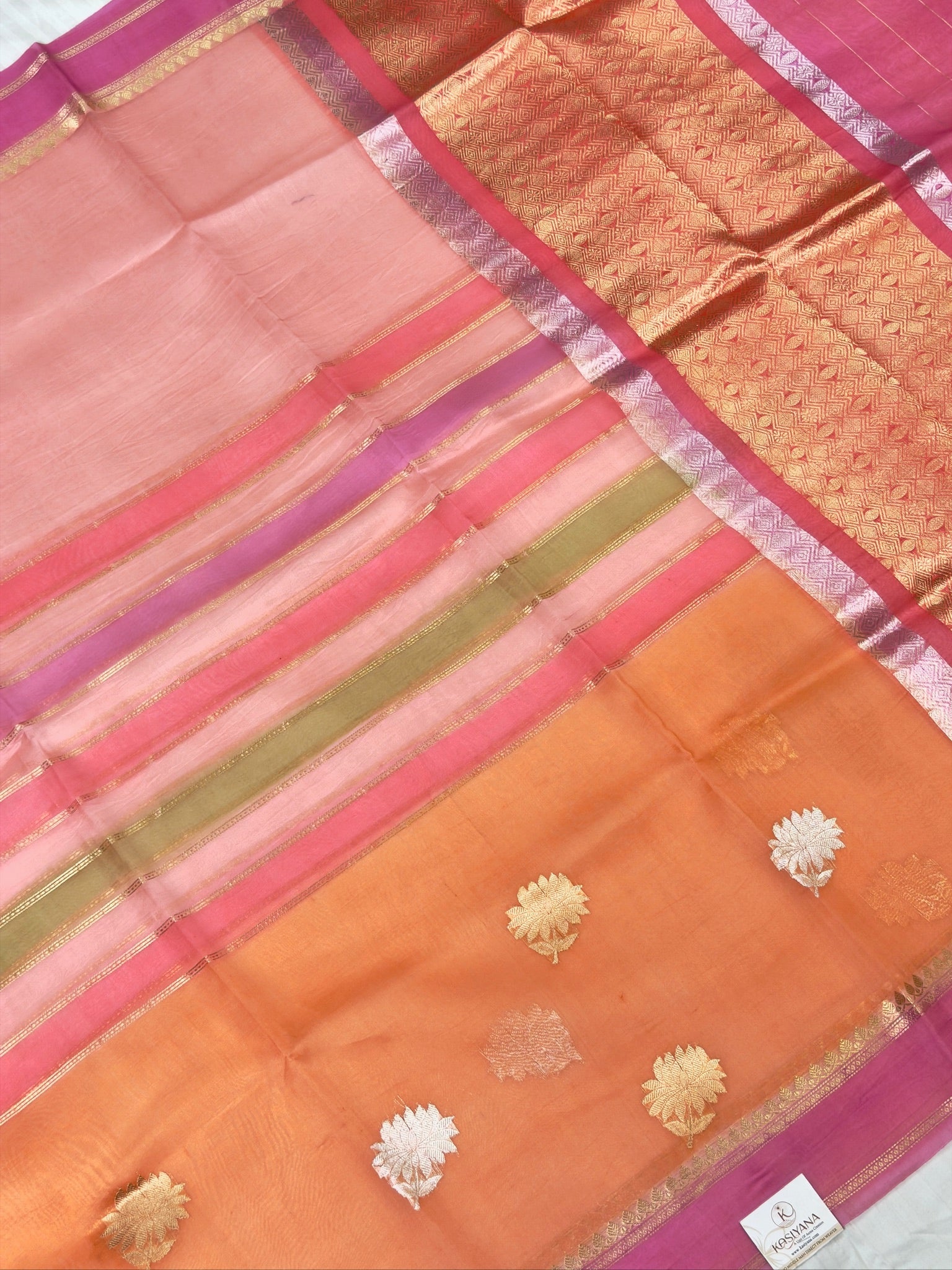 Peach Handwoven Rangkaat Kora Silk Saree
