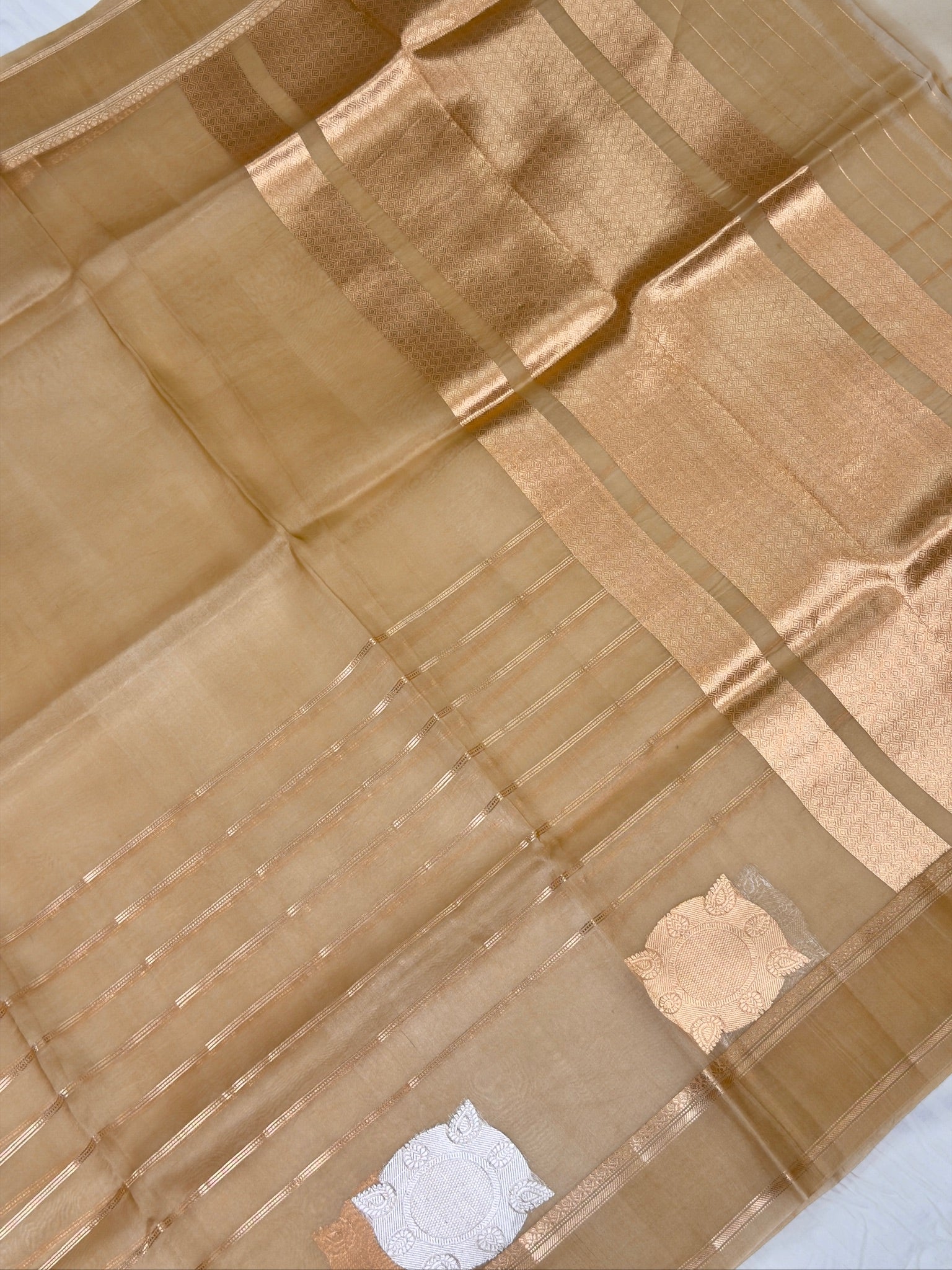 Champagne Gold Handwoven Kora Silk Saree