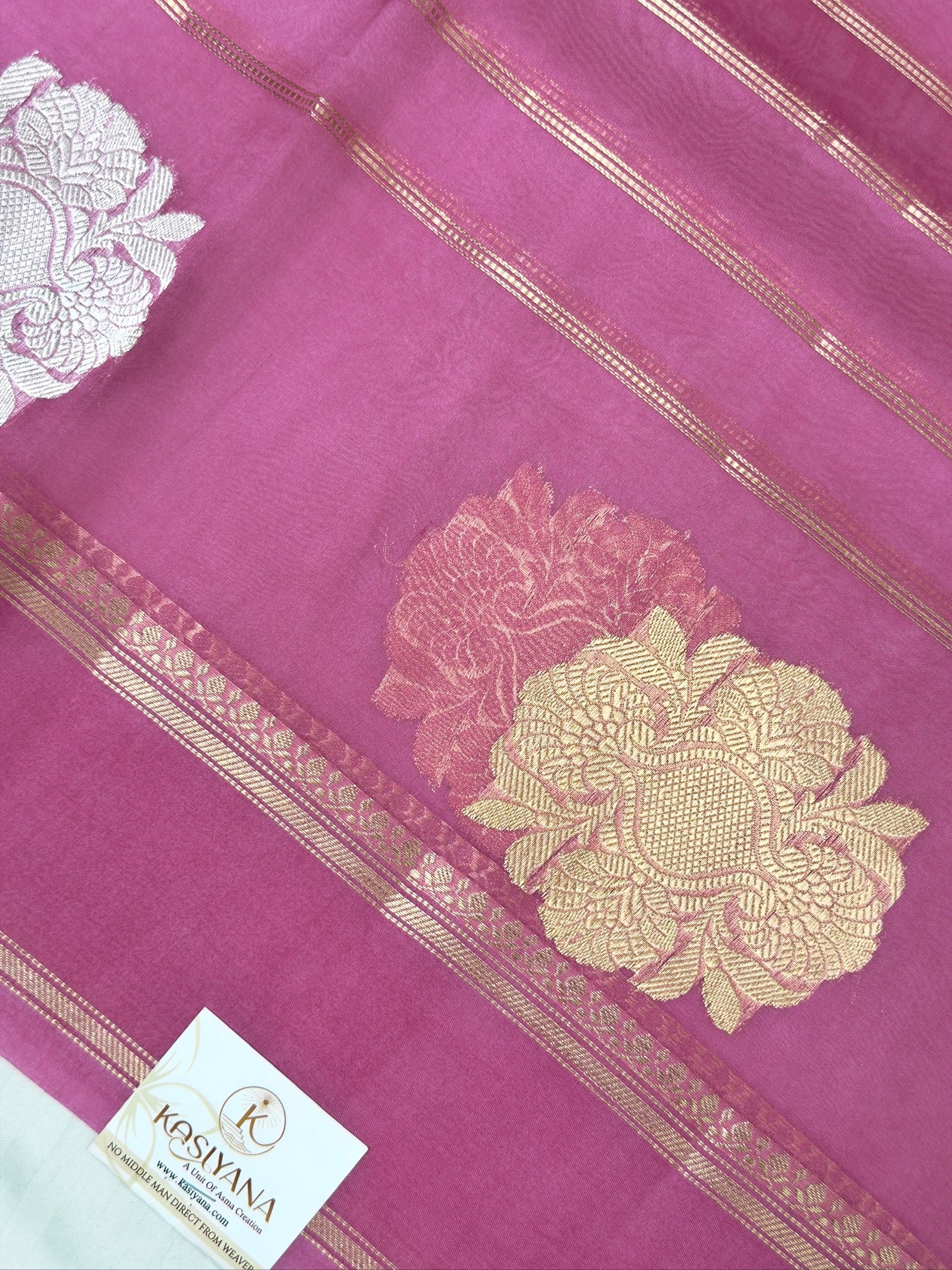 Pink Handwoven Kora Silk Saree