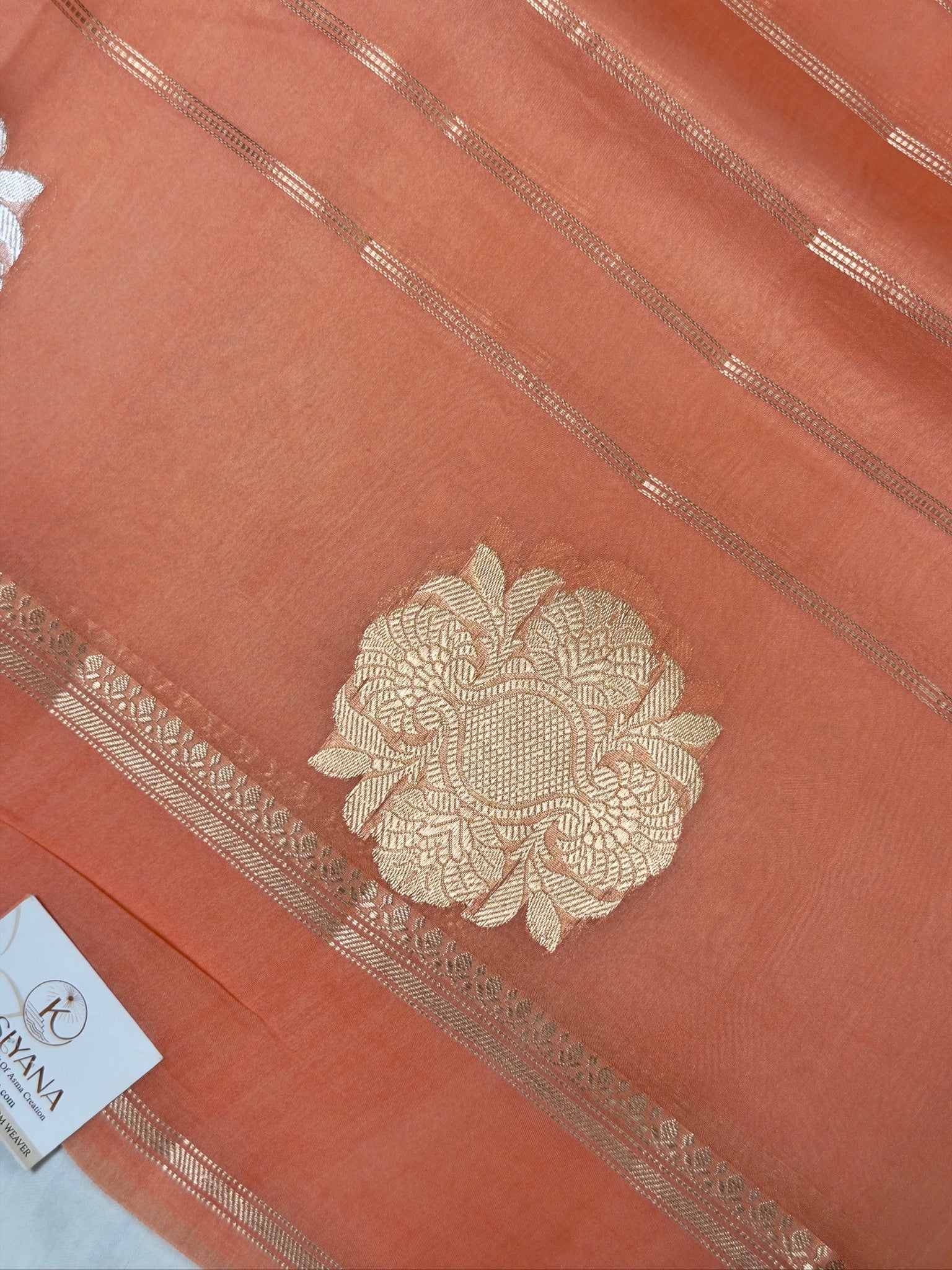 Peach Handwoven Kora Silk Saree