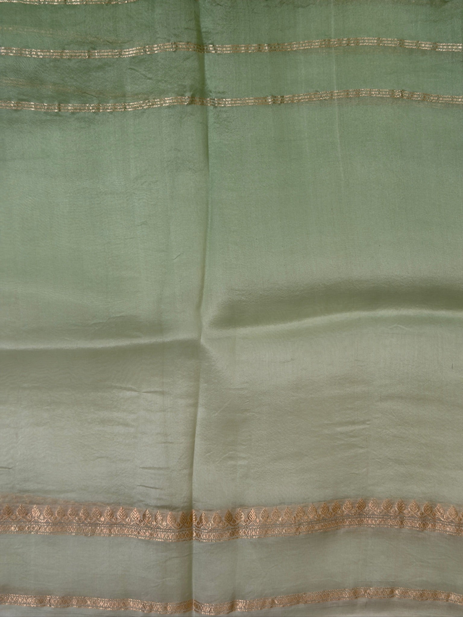 Leaf Green Handwoven Kora Silk Saree
