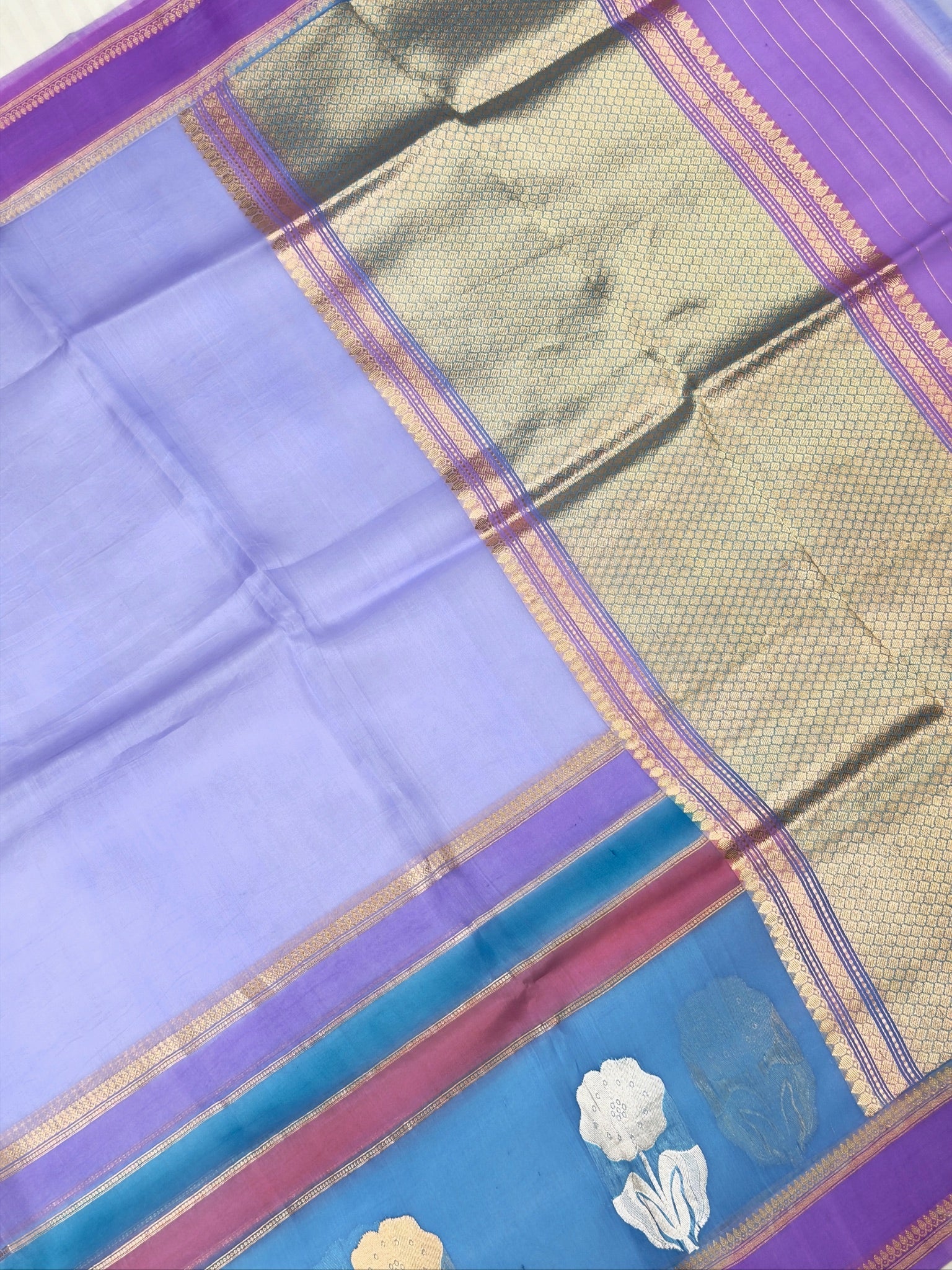 Lavender Handwoven Rangkaat Kora Silk Saree
