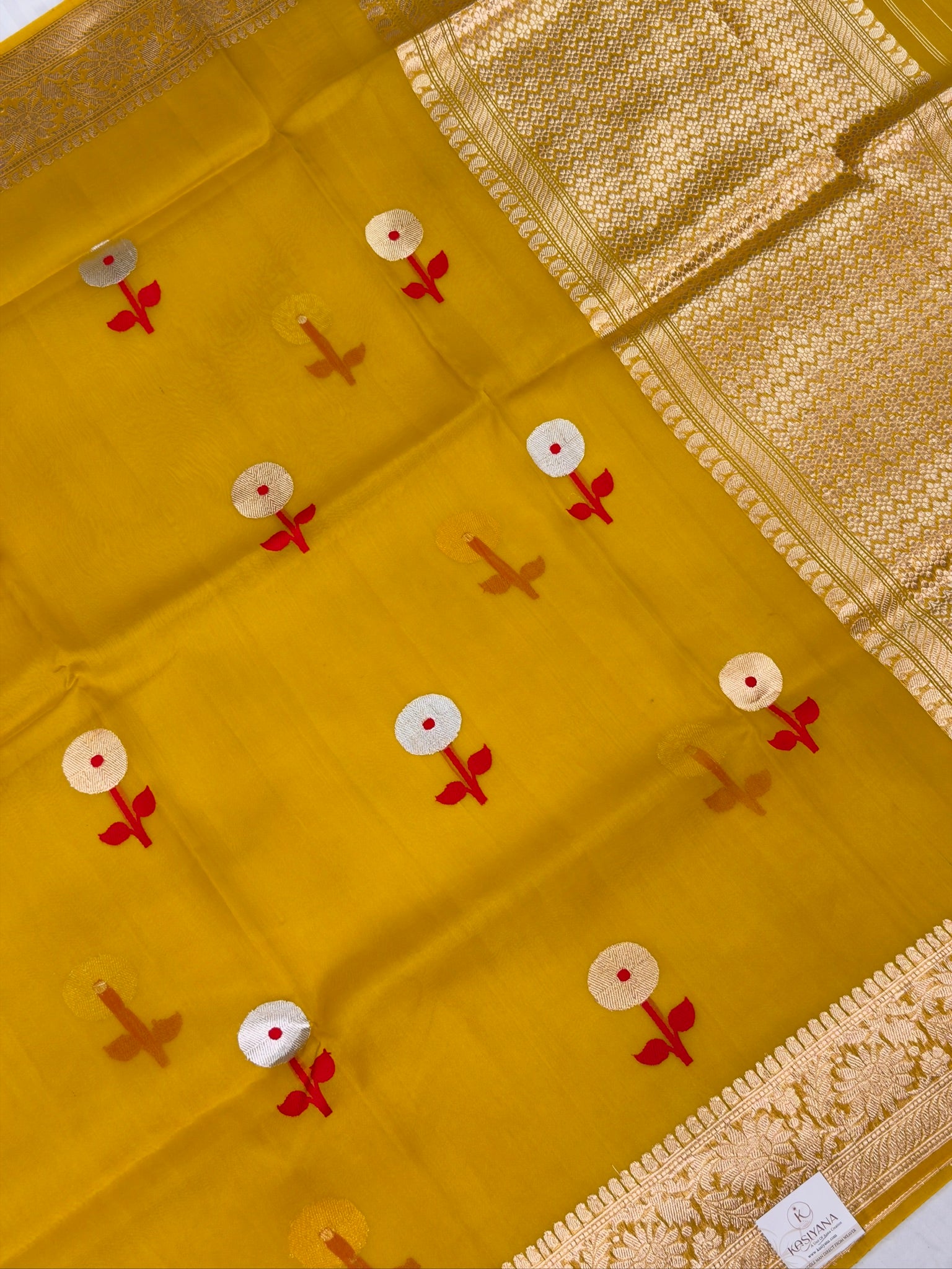 Yellow Handwoven Kora Silk Saree
