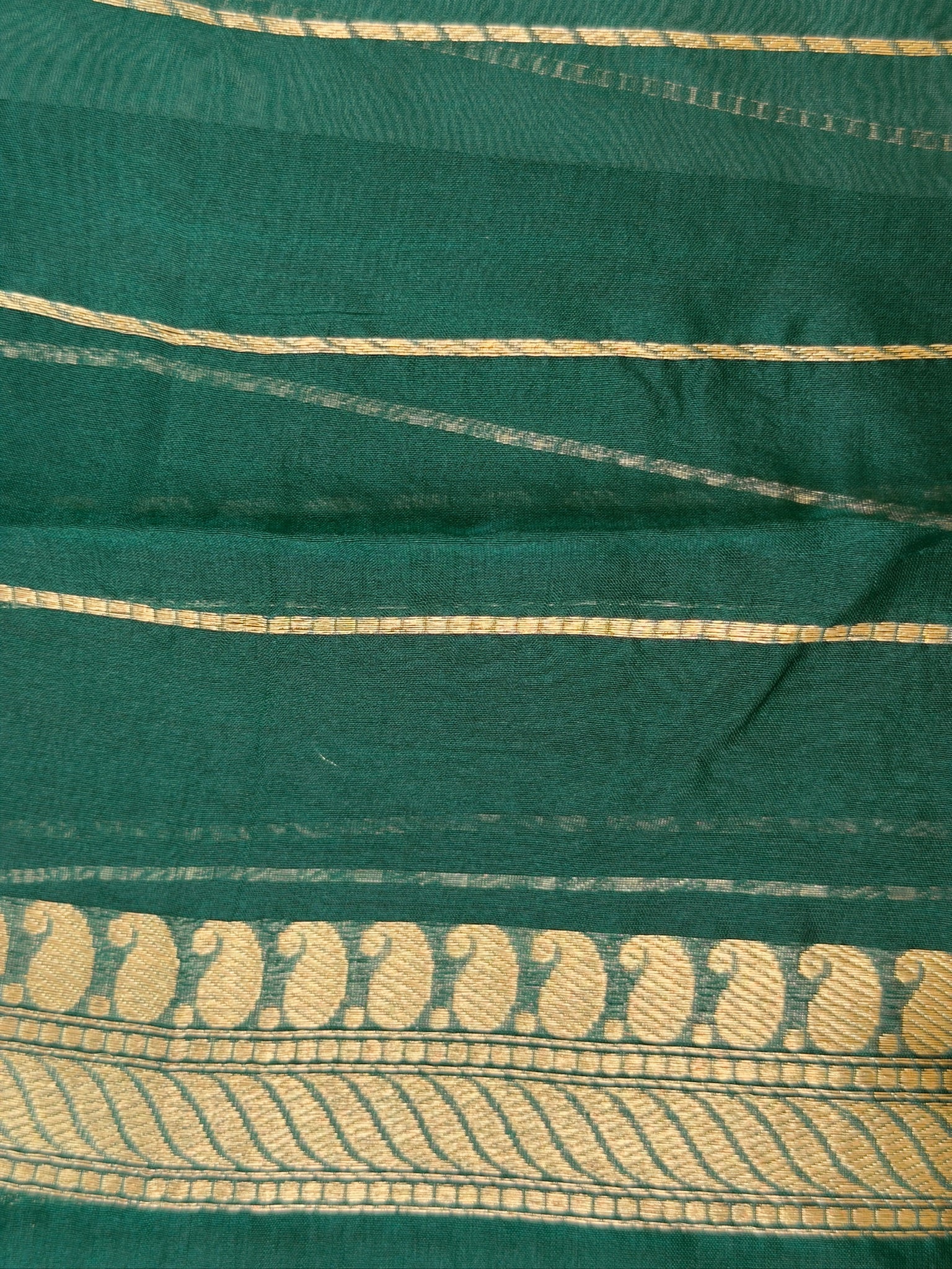 Bottle Green Handwoven Kora Silk Saree