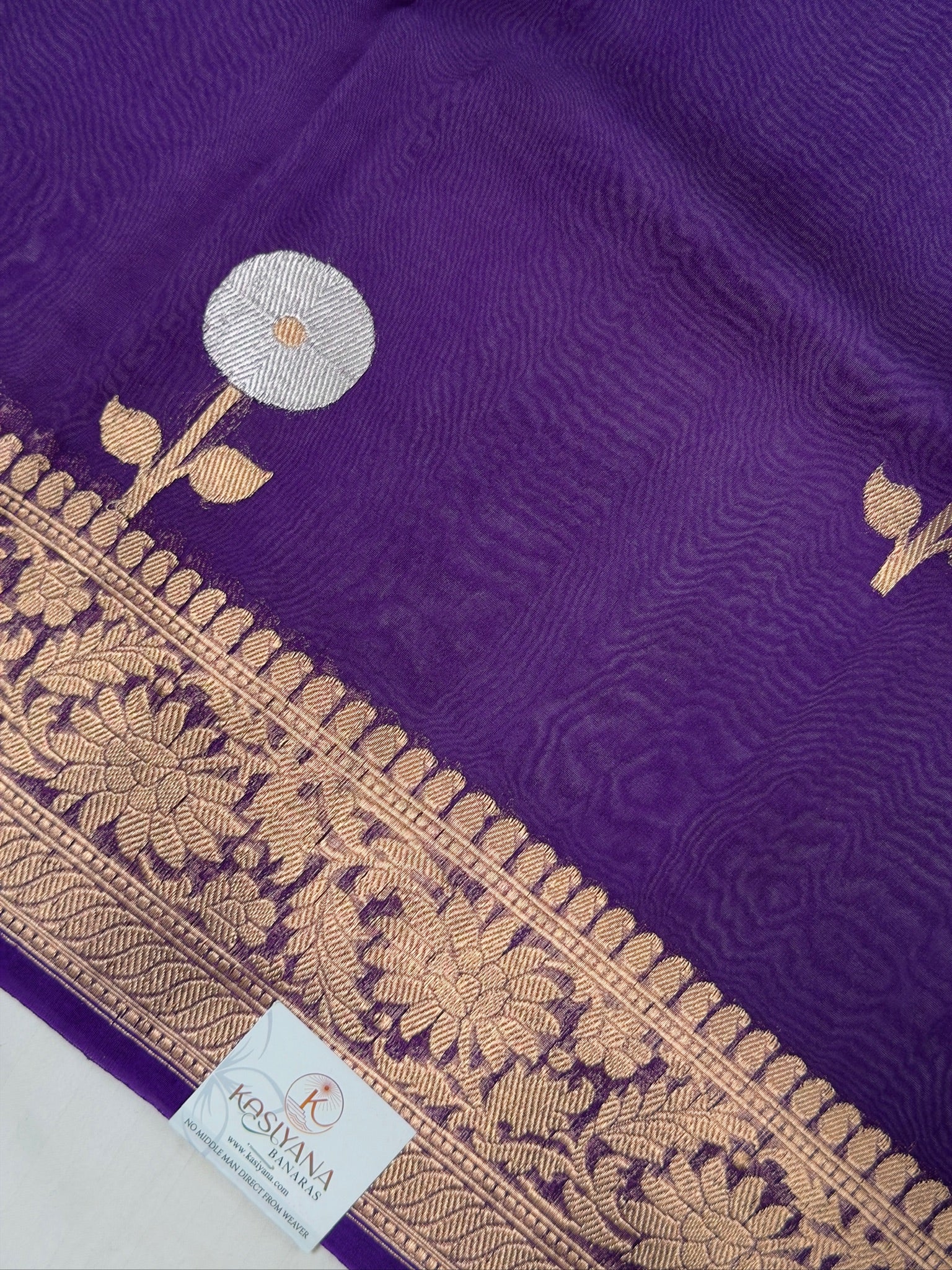 Purple Handwoven Kora Silk Saree