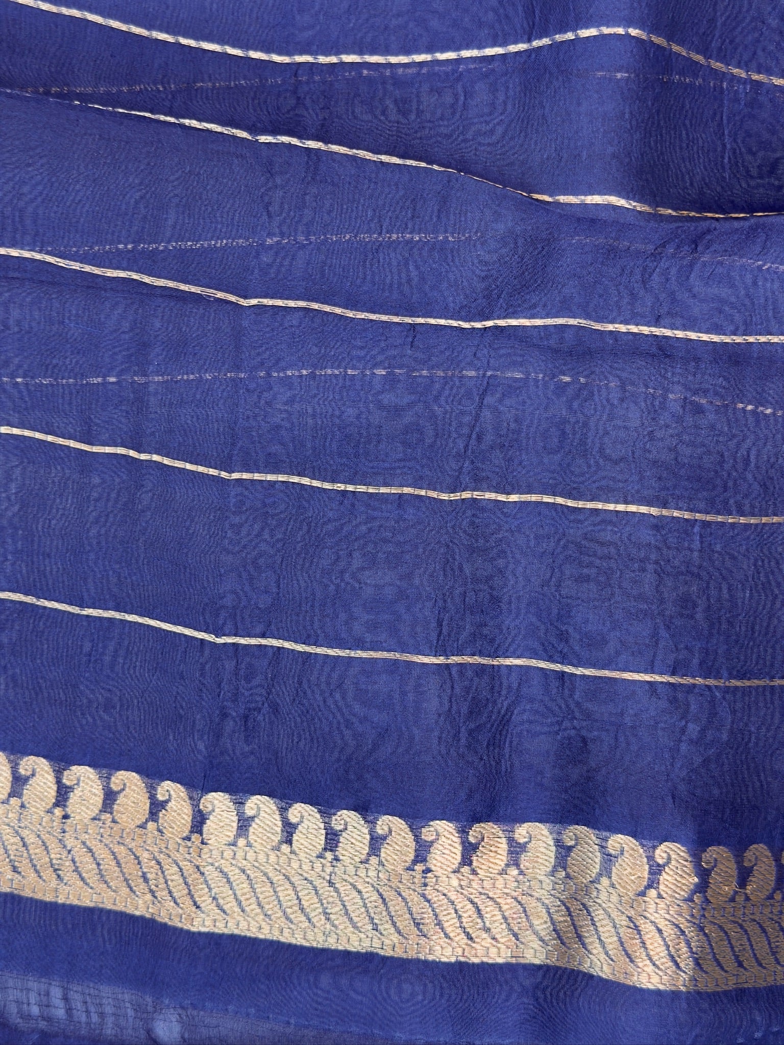 Ink Blue Handwoven Kora Silk Saree