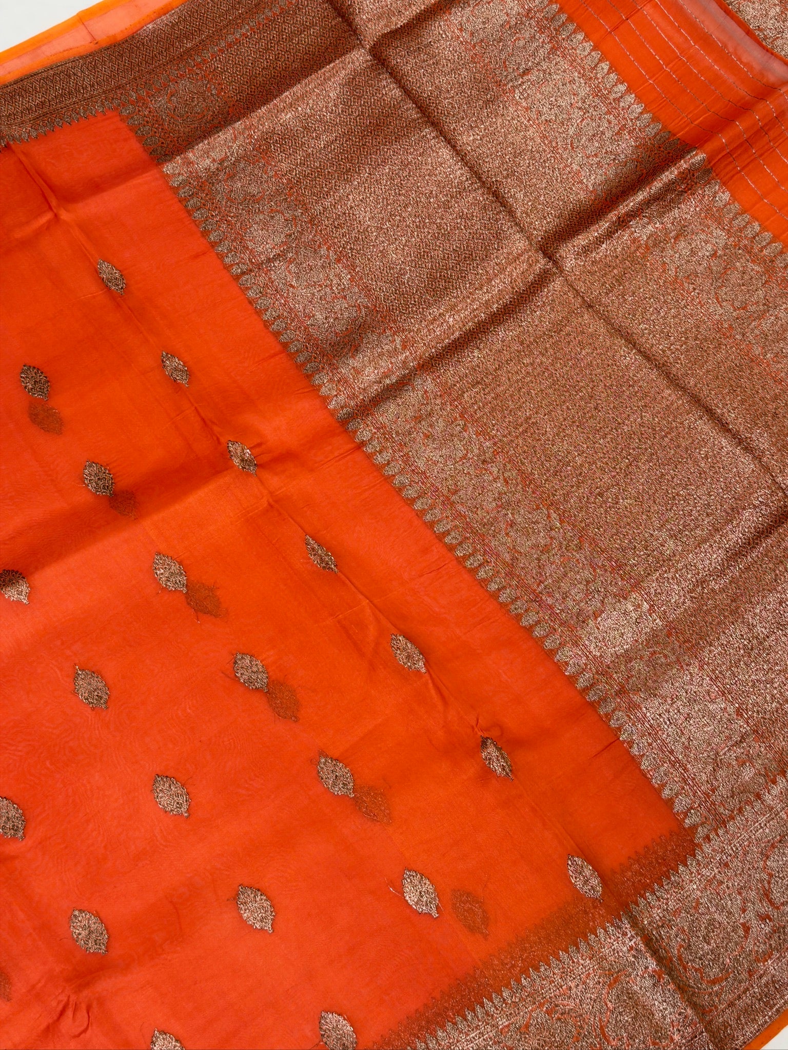 Orange Handwoven Kora Silk Saree