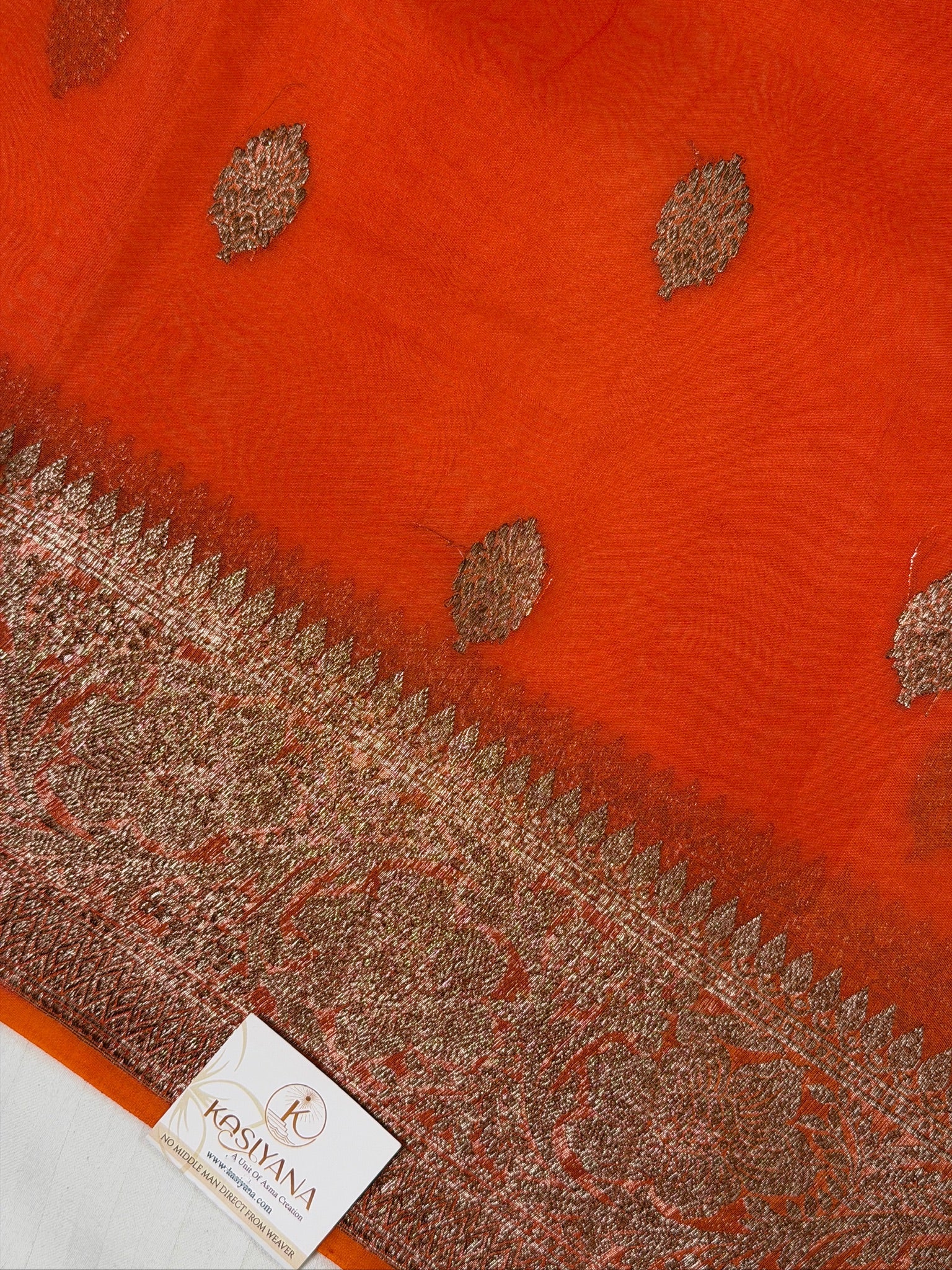 Orange Handwoven Kora Silk Saree