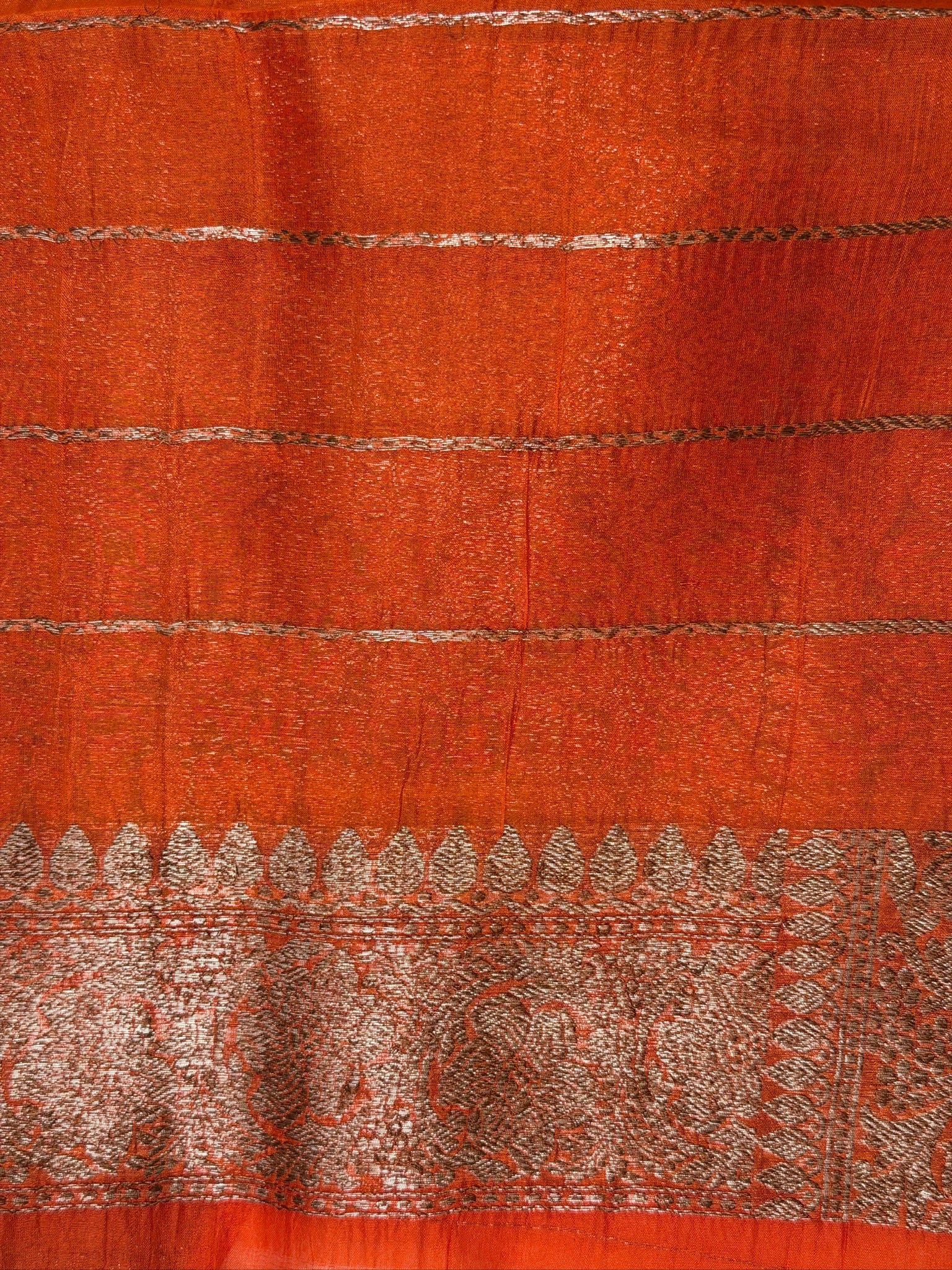 Orange Handwoven Kora Silk Saree