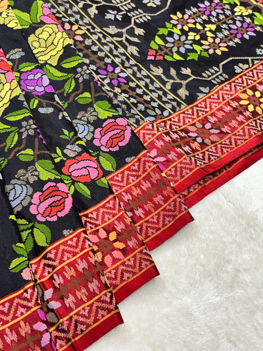 Black Ektara Pure Real Gold Silver Zari Handwoven Saree