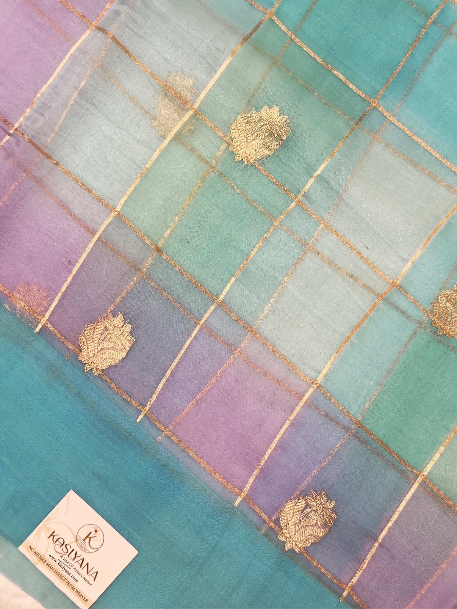 Sea Blue Handwoven Rangkaat Kora Silk Saree
