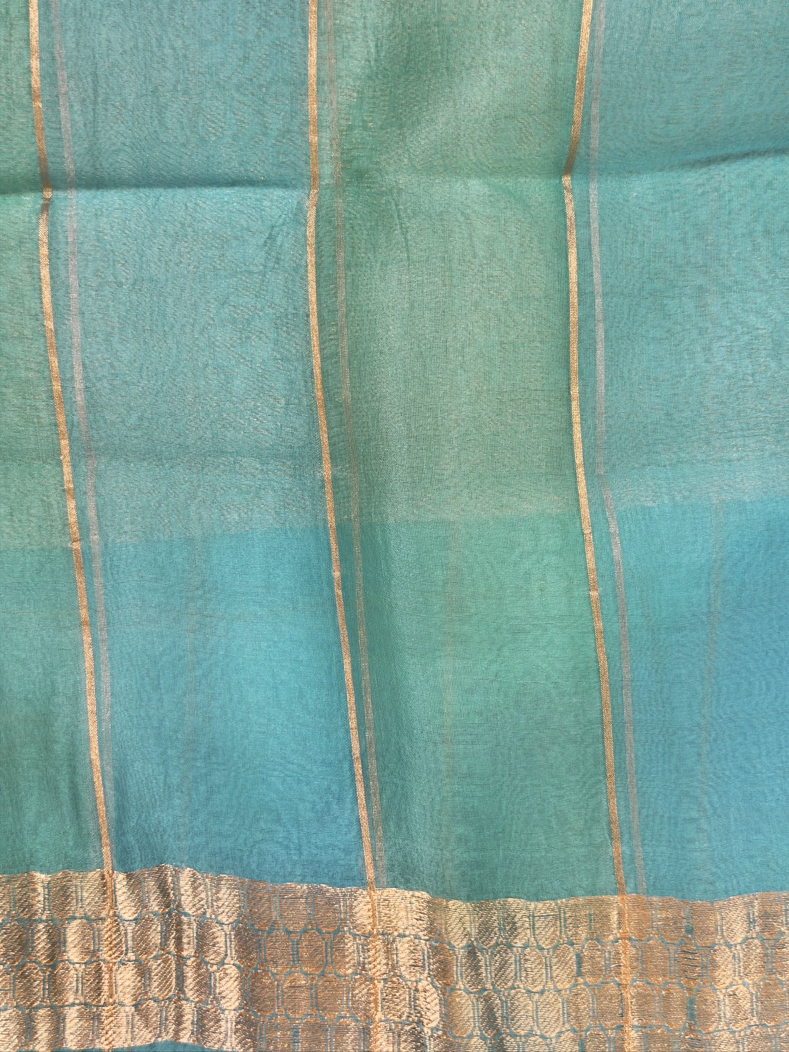 Sea Blue Handwoven Rangkaat Kora Silk Saree