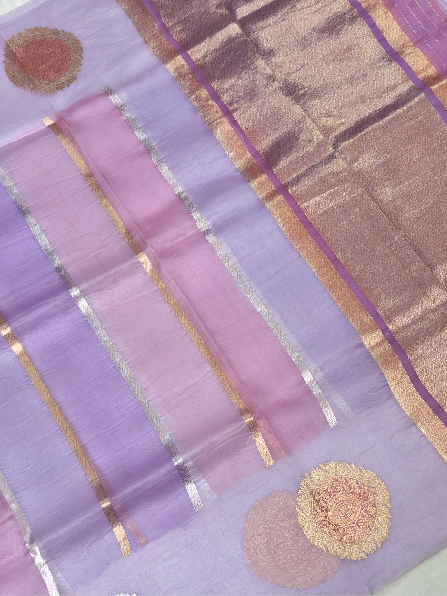 Lavender Handwoven Rangkaat Kora Silk Saree