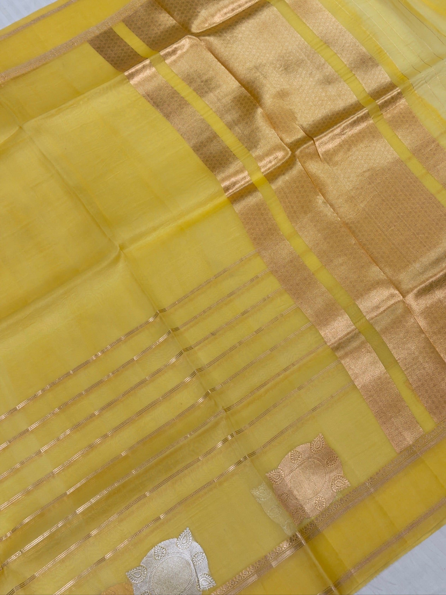 Yellow Handwoven Kora Silk Saree