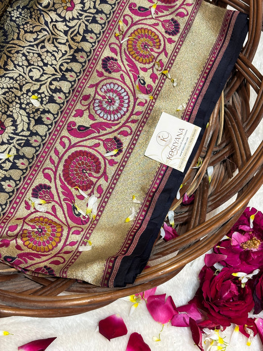 Neavy Blue Pure Banarasi Bridal Tanchoi Handloom Saree