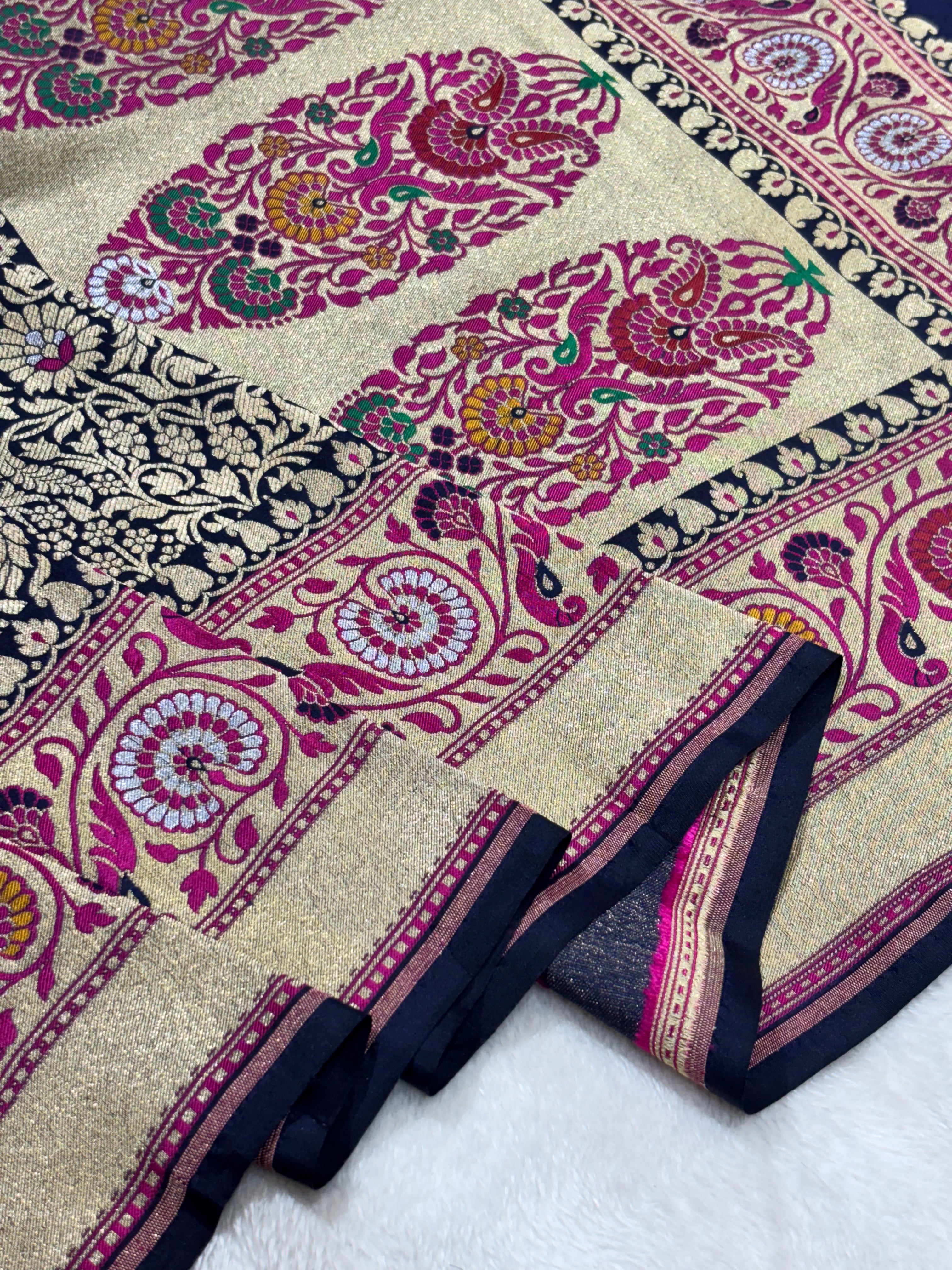 Neavy Blue Pure Banarasi Bridal Tanchoi Handloom Saree