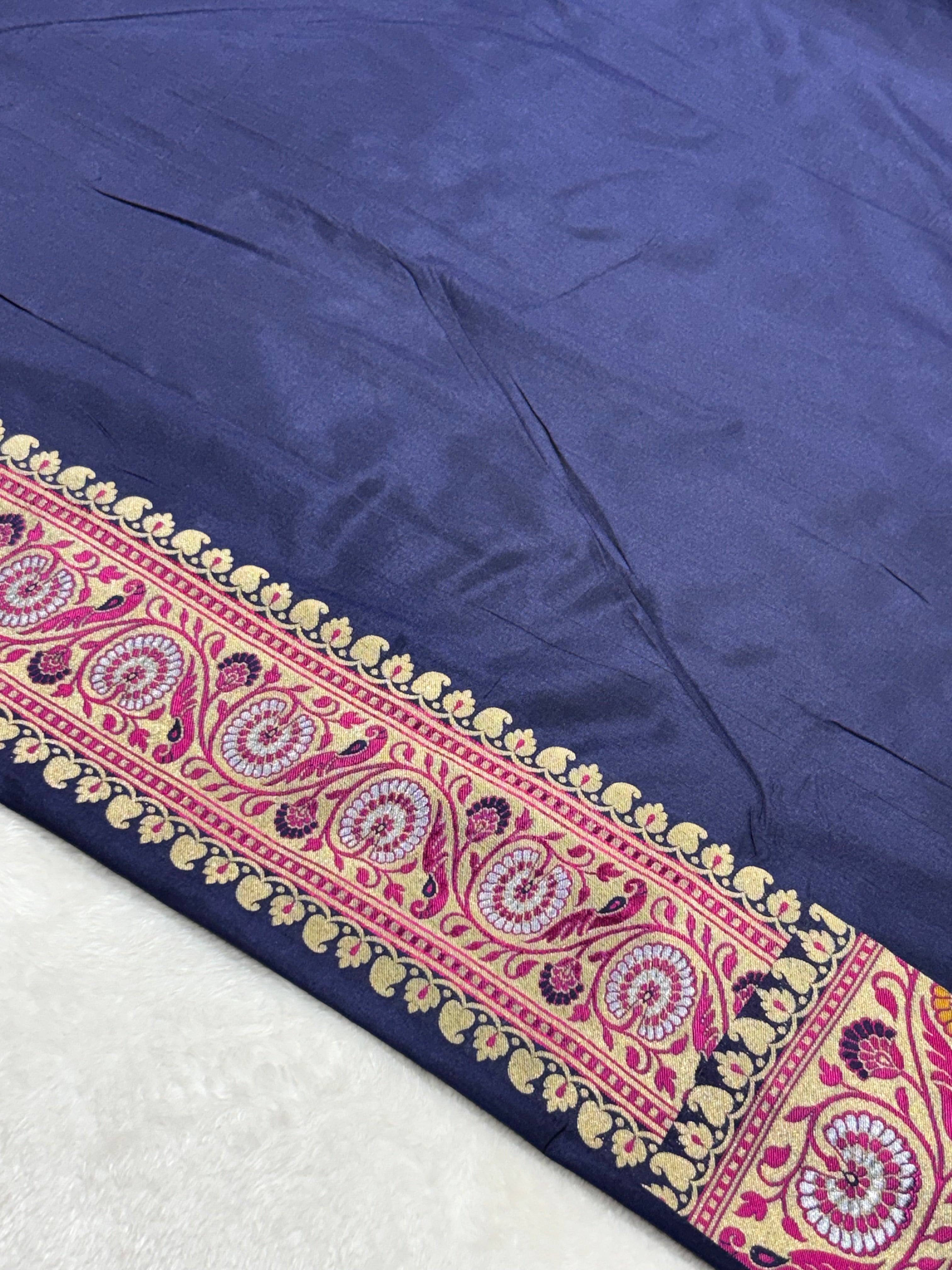 Neavy Blue Pure Banarasi Bridal Tanchoi Handloom Saree
