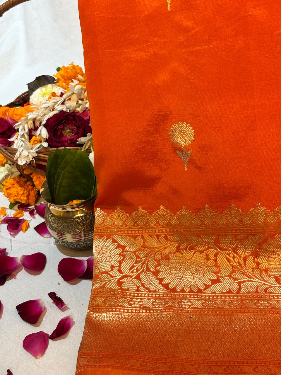 Orange Banarasi Pure Soft Silk Saree