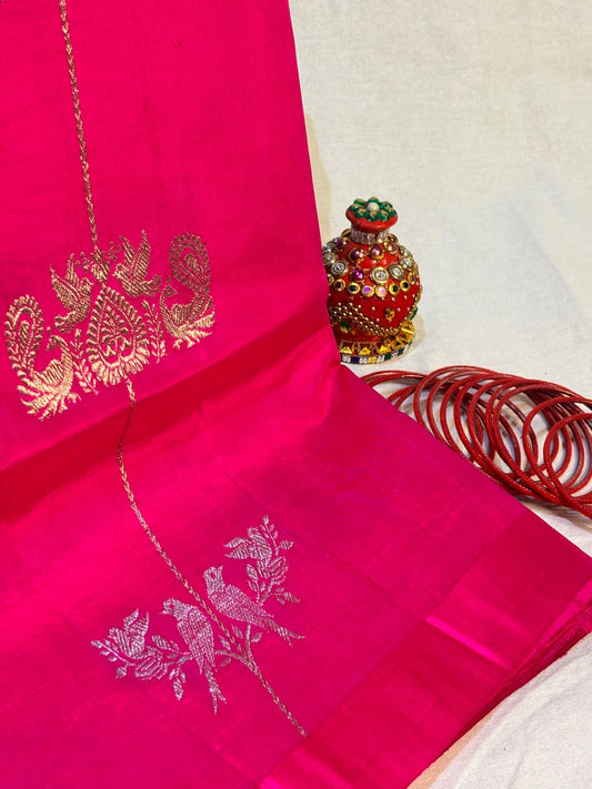 Fuchsia Pink Banarasi Pure Soft Silk Saree