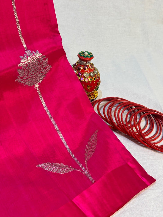 Hot Pink Banarasi Pure Soft Silk Saree