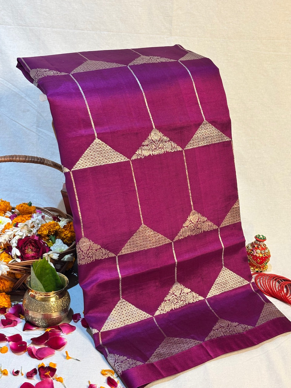 Berry Purple Banarasi Pure Puna Silk Saree