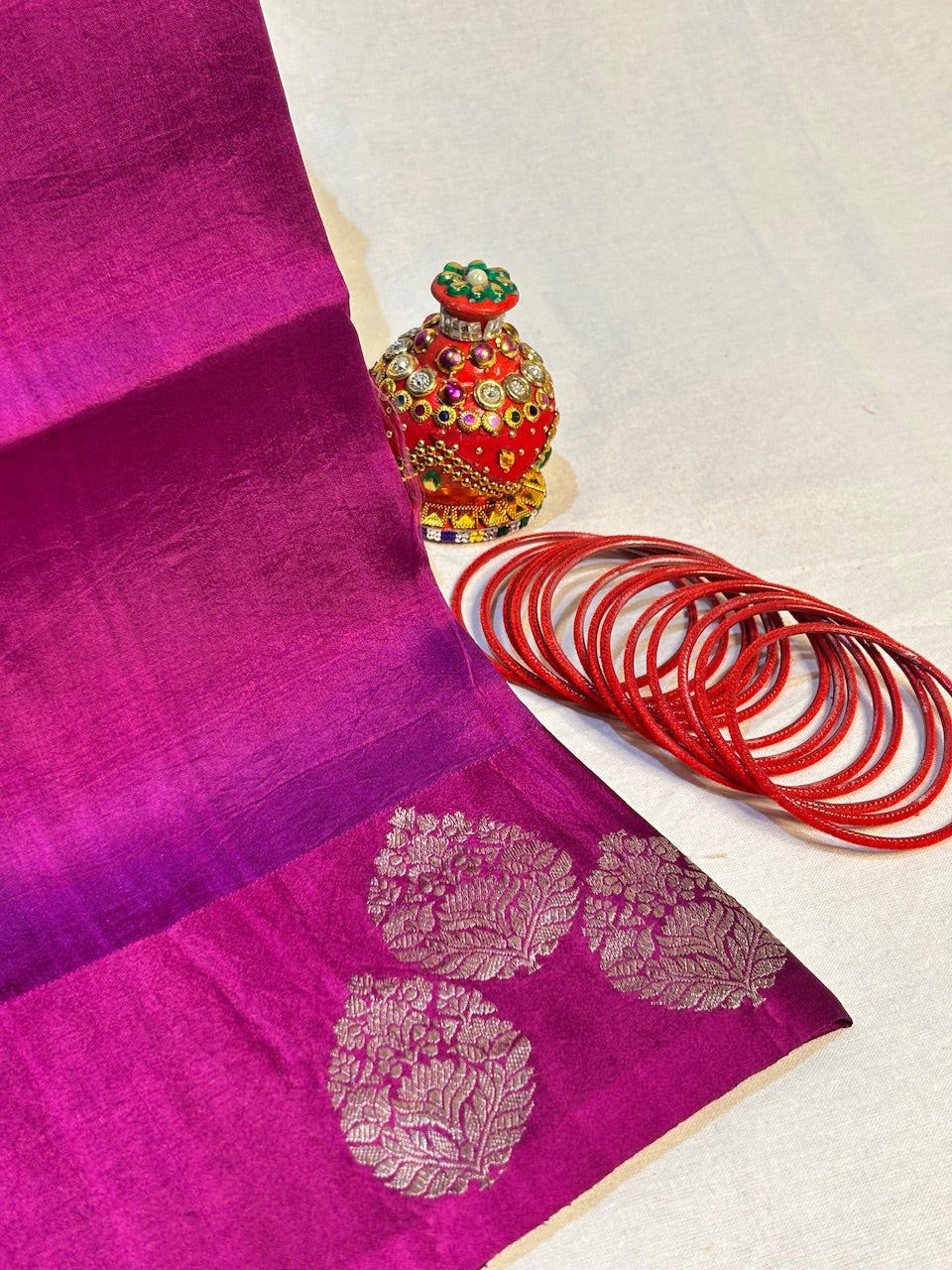 Plum Magenta Banarasi Pure Soft Silk Saree